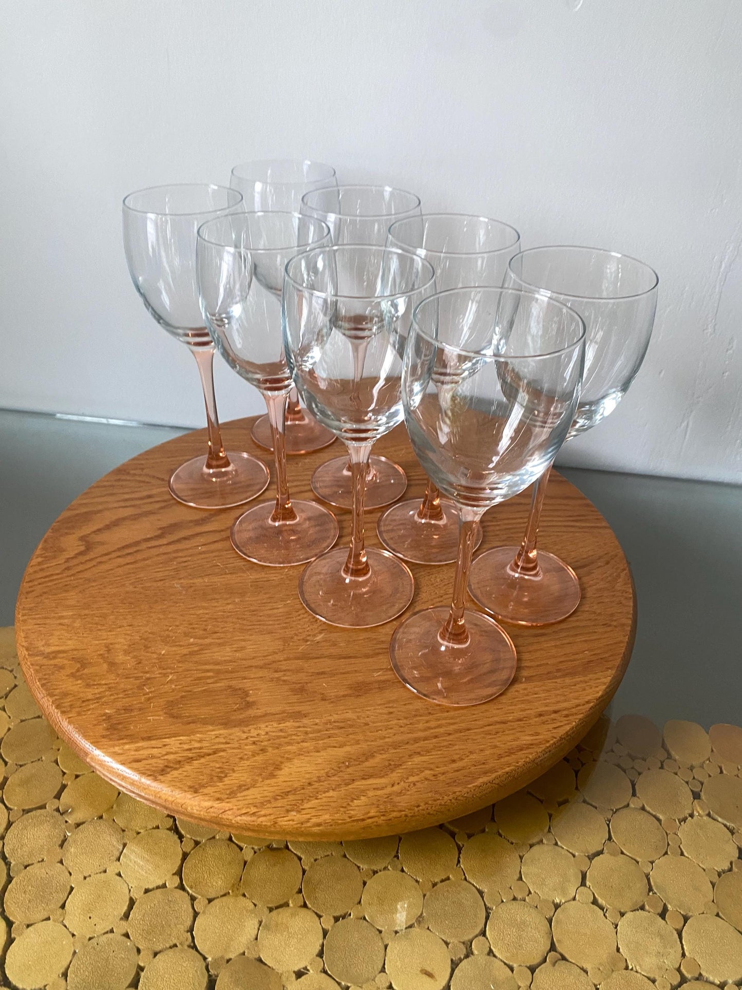 Retro Set of 8 Pink Stem Red Wine Glasses