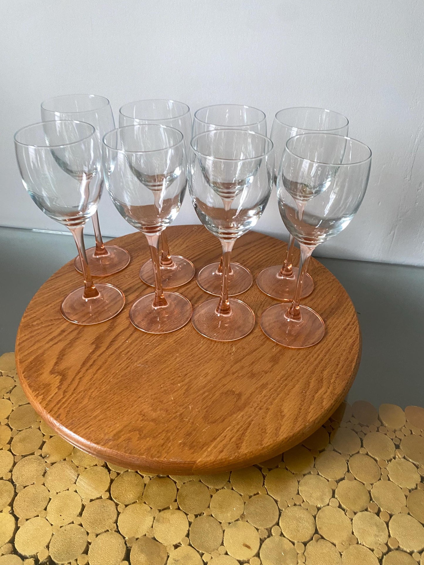 Retro Set of 8 Pink Stem Red Wine Glasses