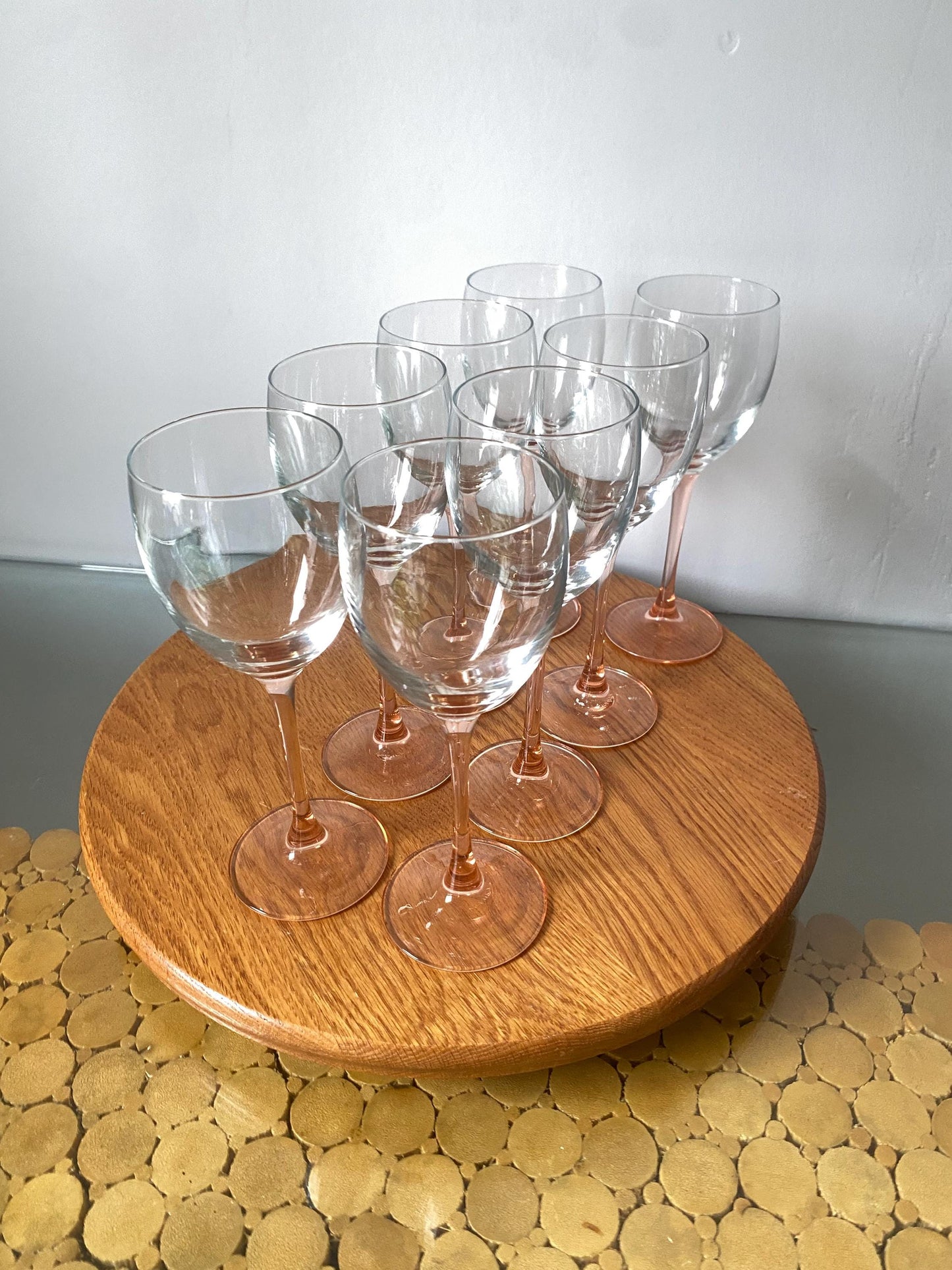 Retro Set of 8 Pink Stem Red Wine Glasses
