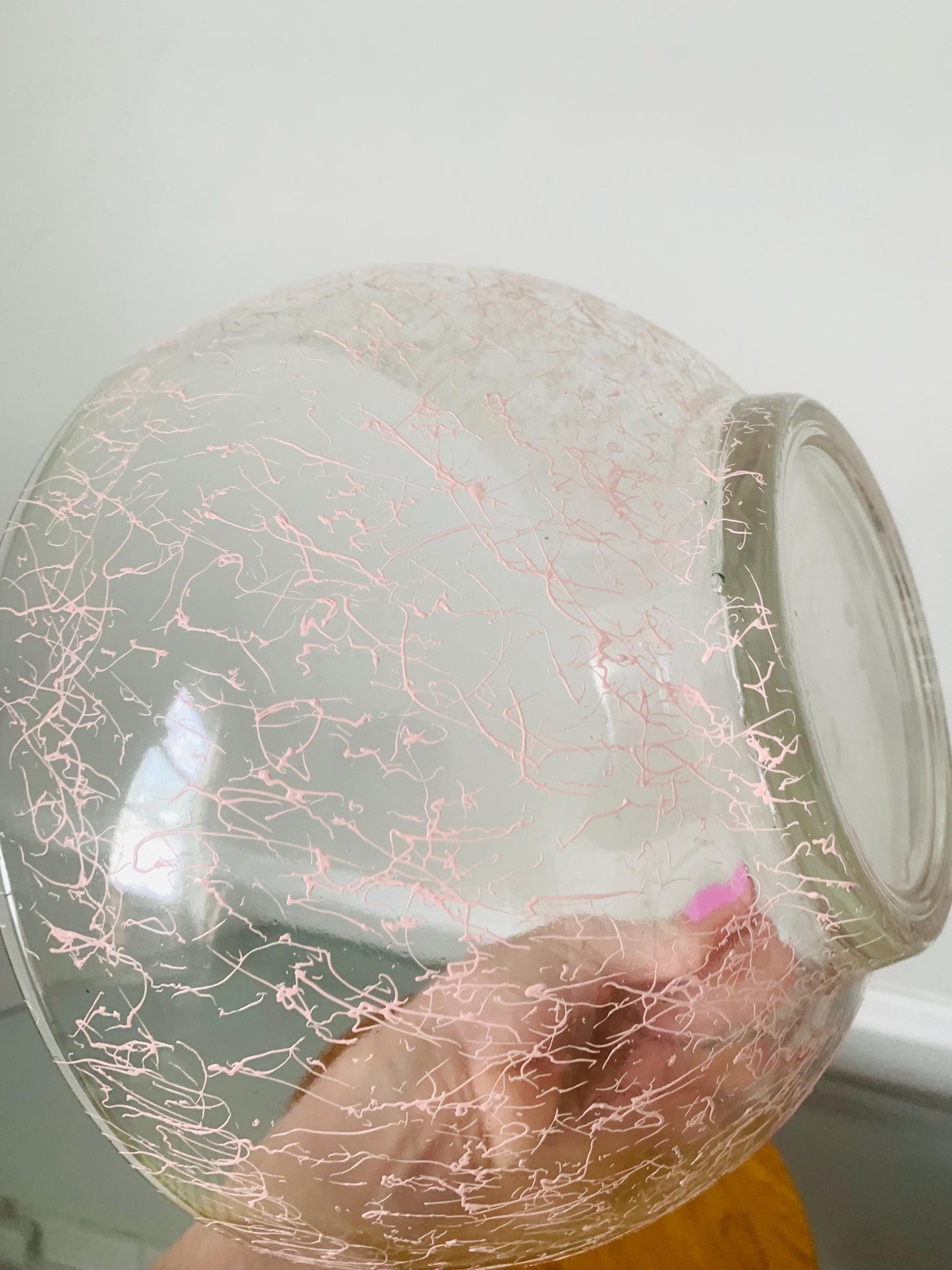 MCM Large Clear Glass Bowl with Pink Splatter Design
