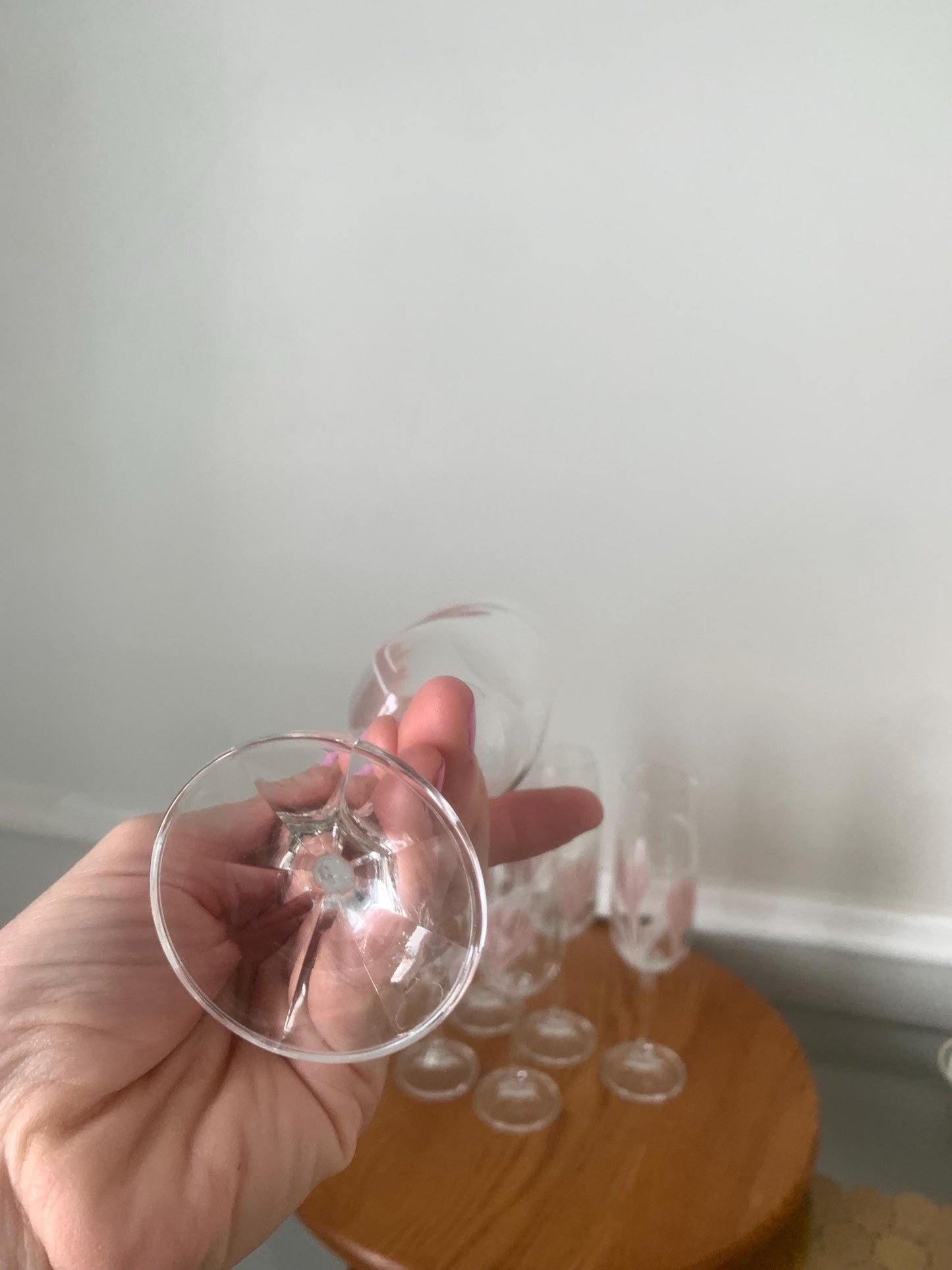 Set of 6 Vintage Czechoslovakian Bohemian Hand Painted Pink Tulip Crystal Champagne Glasses