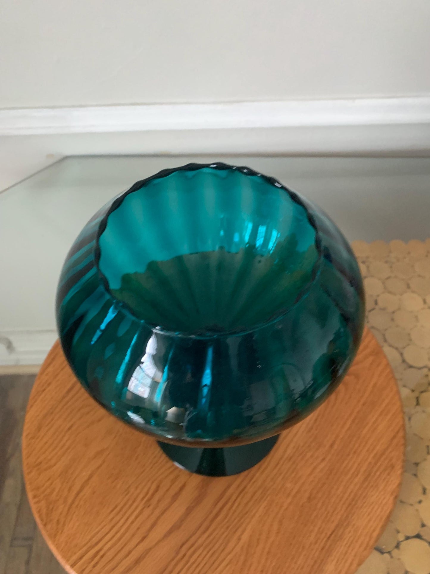 MCM Tall Aqua Blue Footed Glass Dish