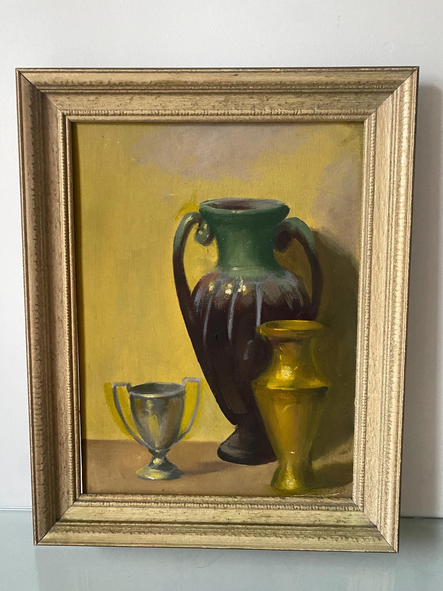 MCM Medium Vase Still Life Painting in Gold Wood Frame