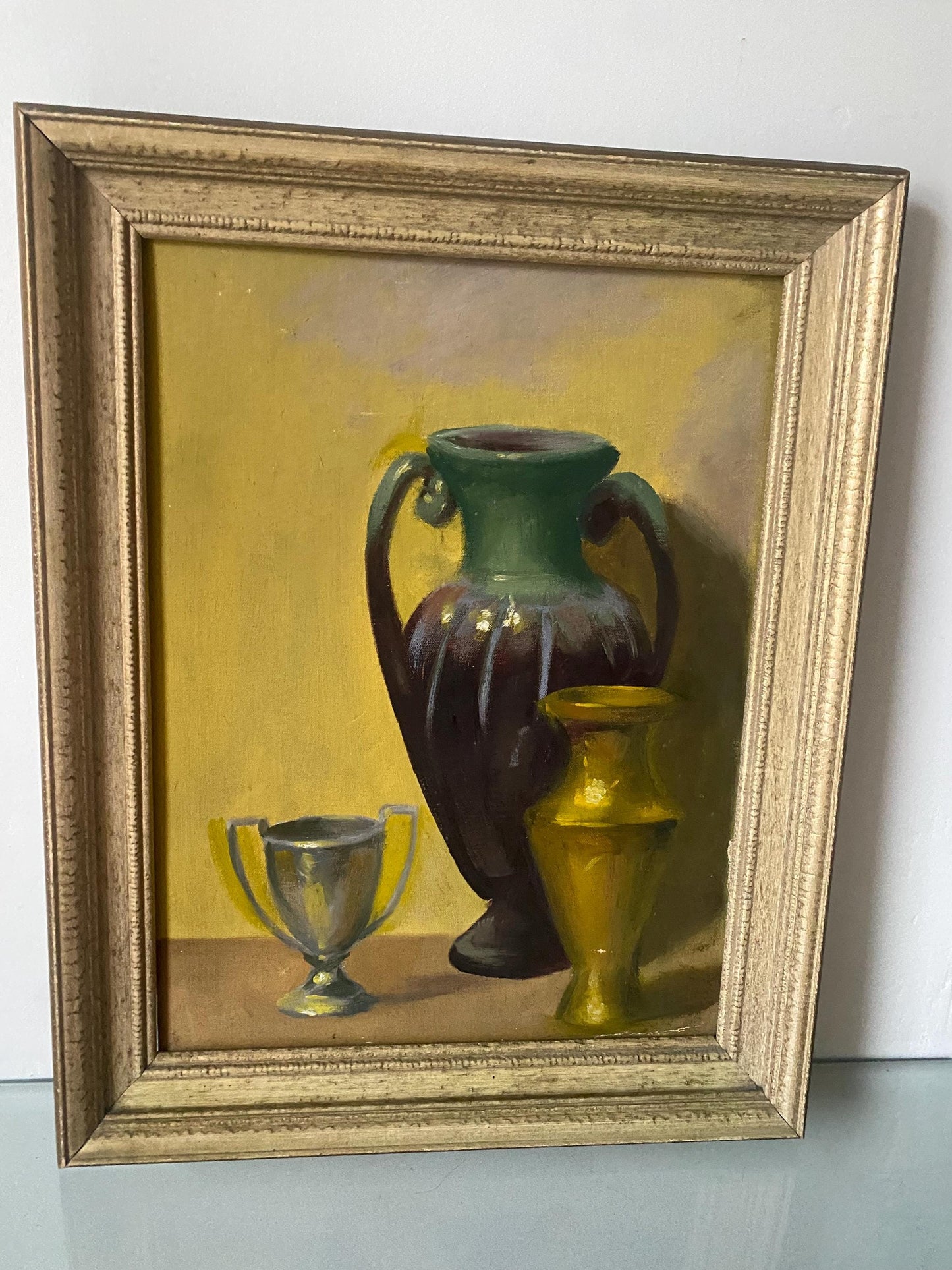 MCM Medium Vase Still Life Painting in Gold Wood Frame