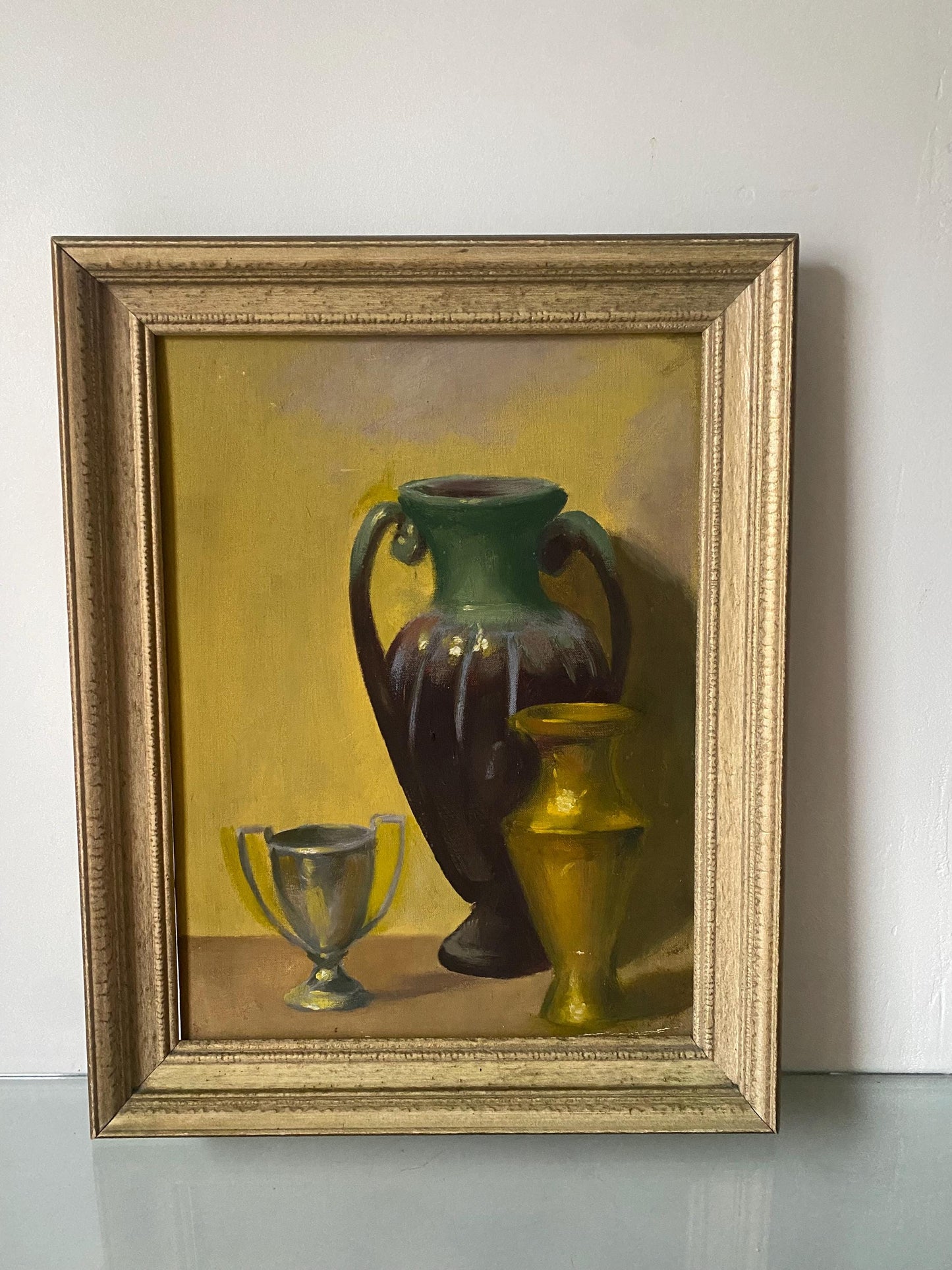 MCM Medium Vase Still Life Painting in Gold Wood Frame