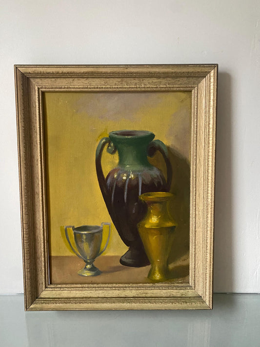 MCM Medium Vase Still Life Painting in Gold Wood Frame