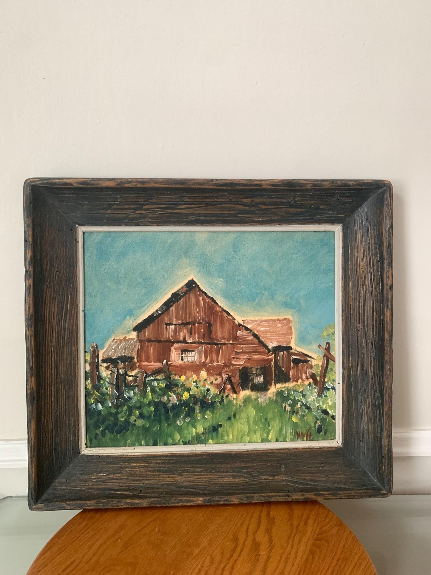 Medium Vintage Homestead Painting in Wood Frame