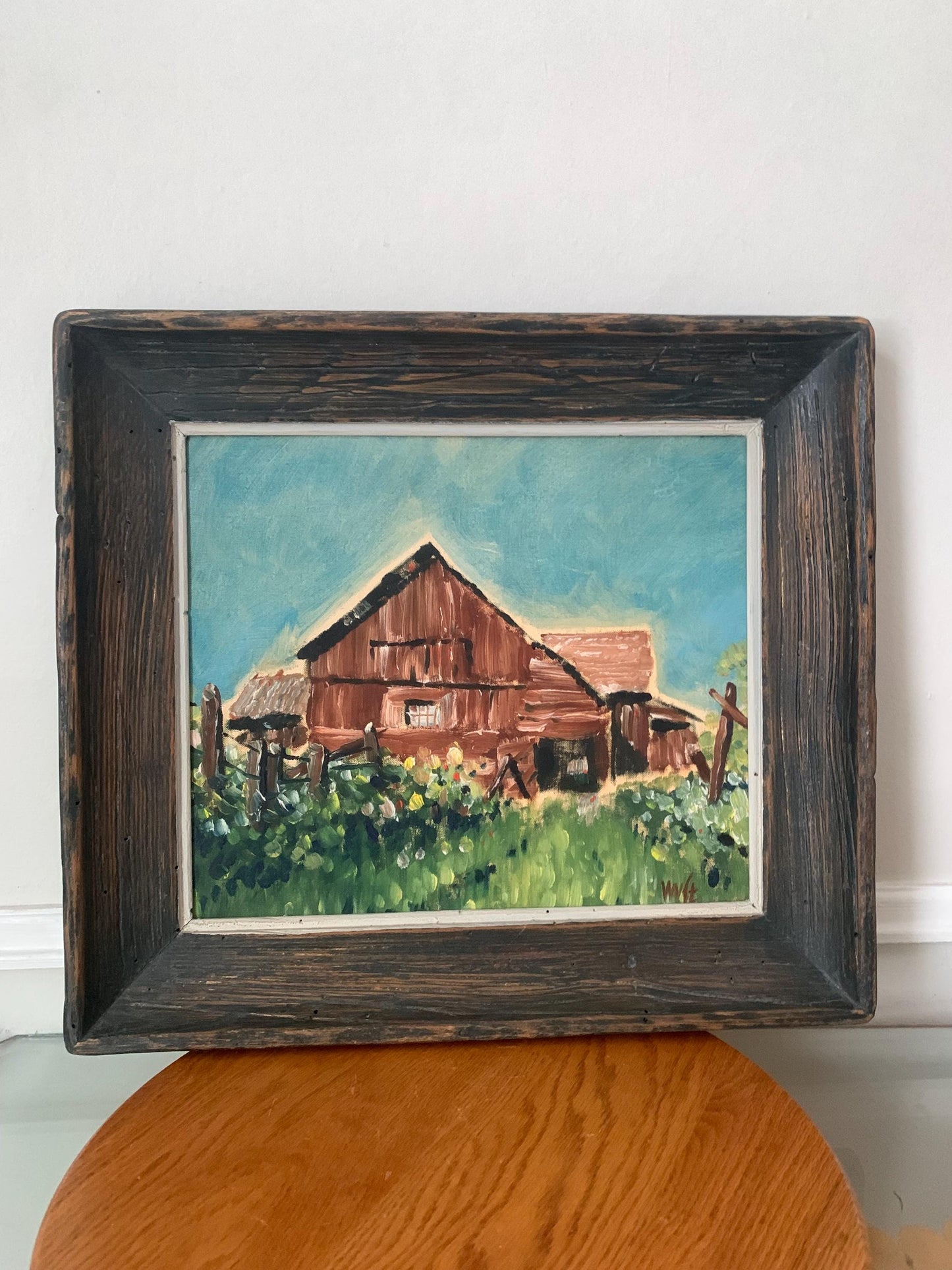 Medium Vintage Homestead Painting in Wood Frame