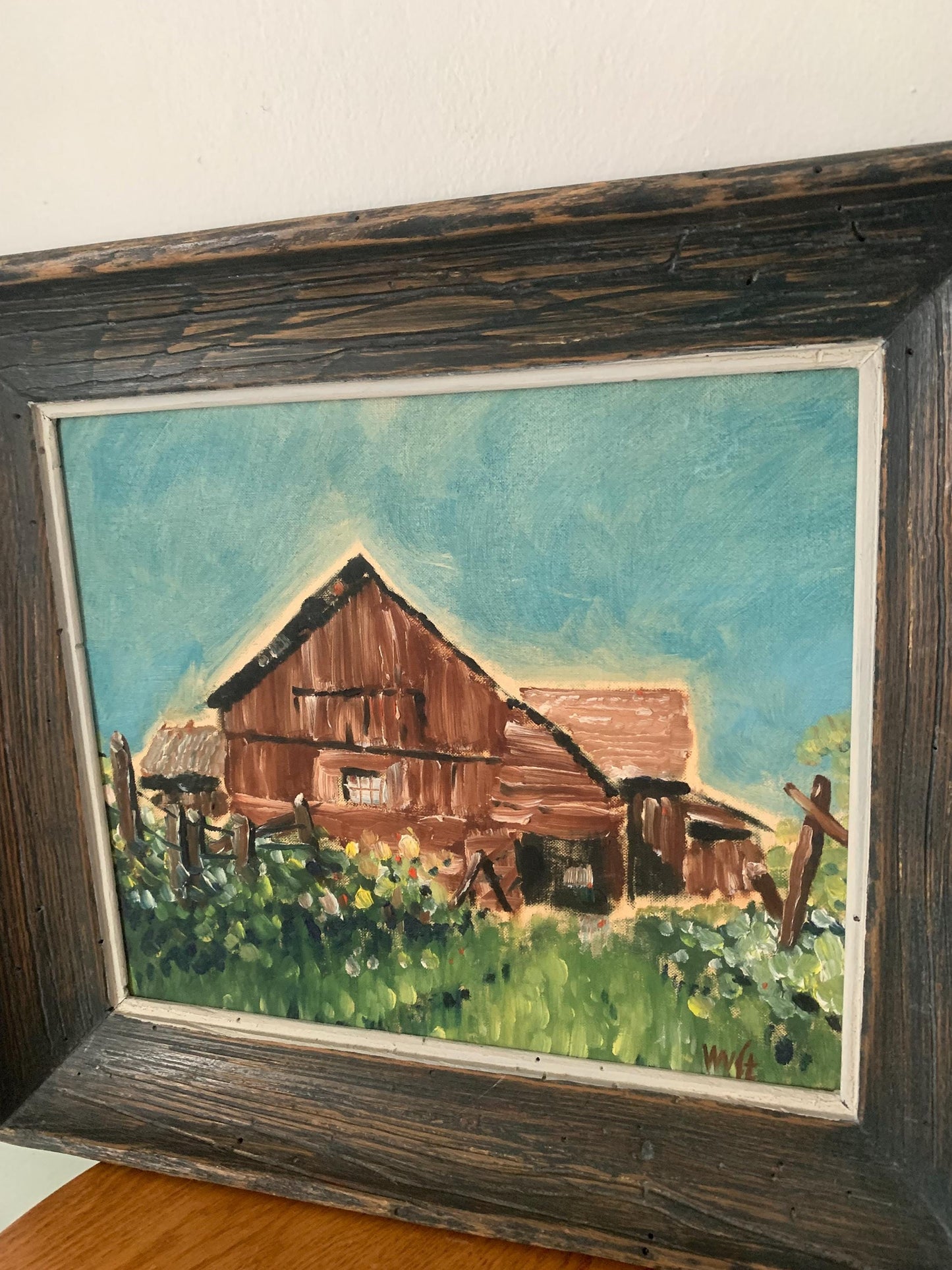 Medium Vintage Homestead Painting in Wood Frame