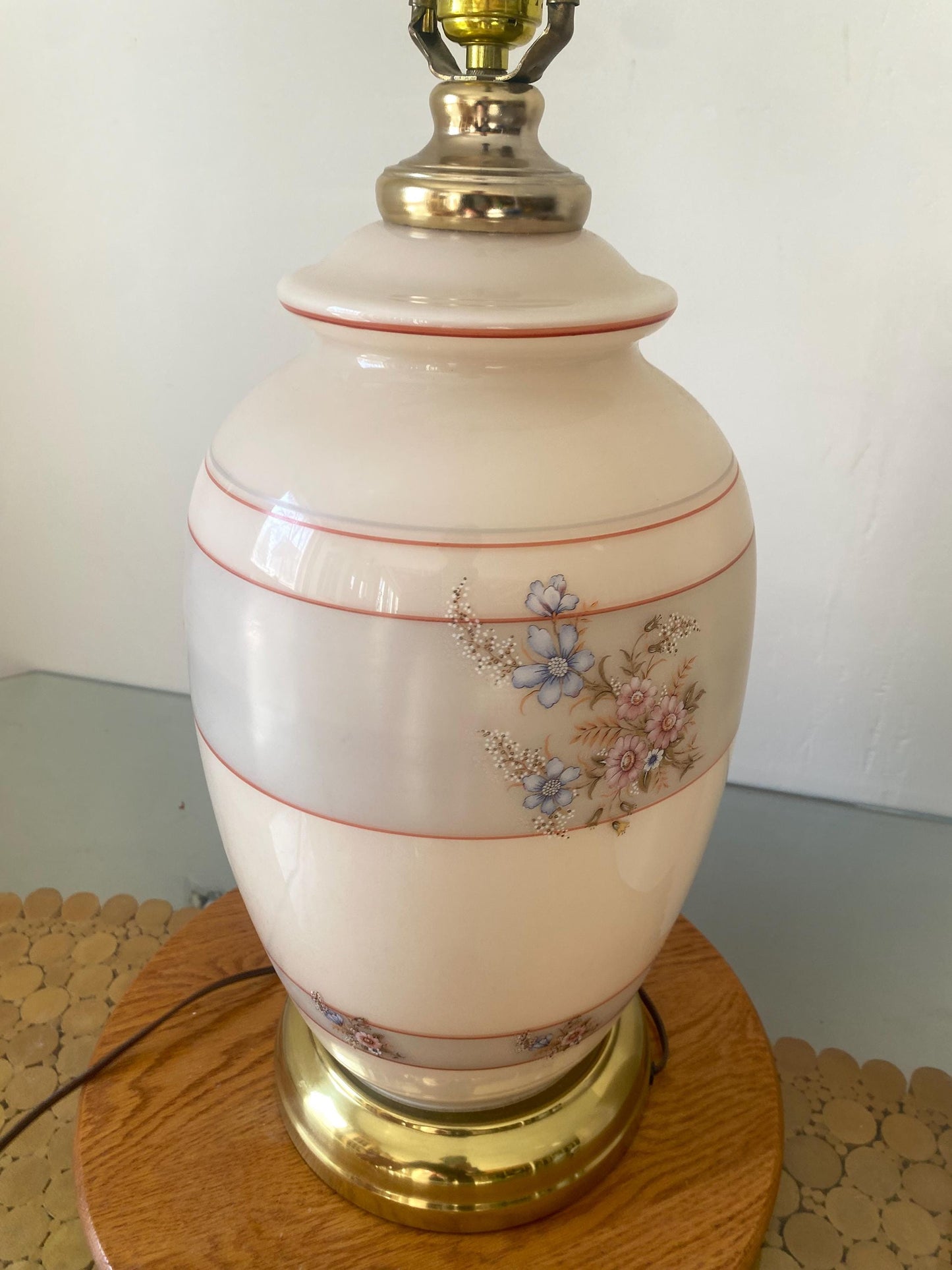 Retro Tall Peach Glass Floral Table Lamp No Shade