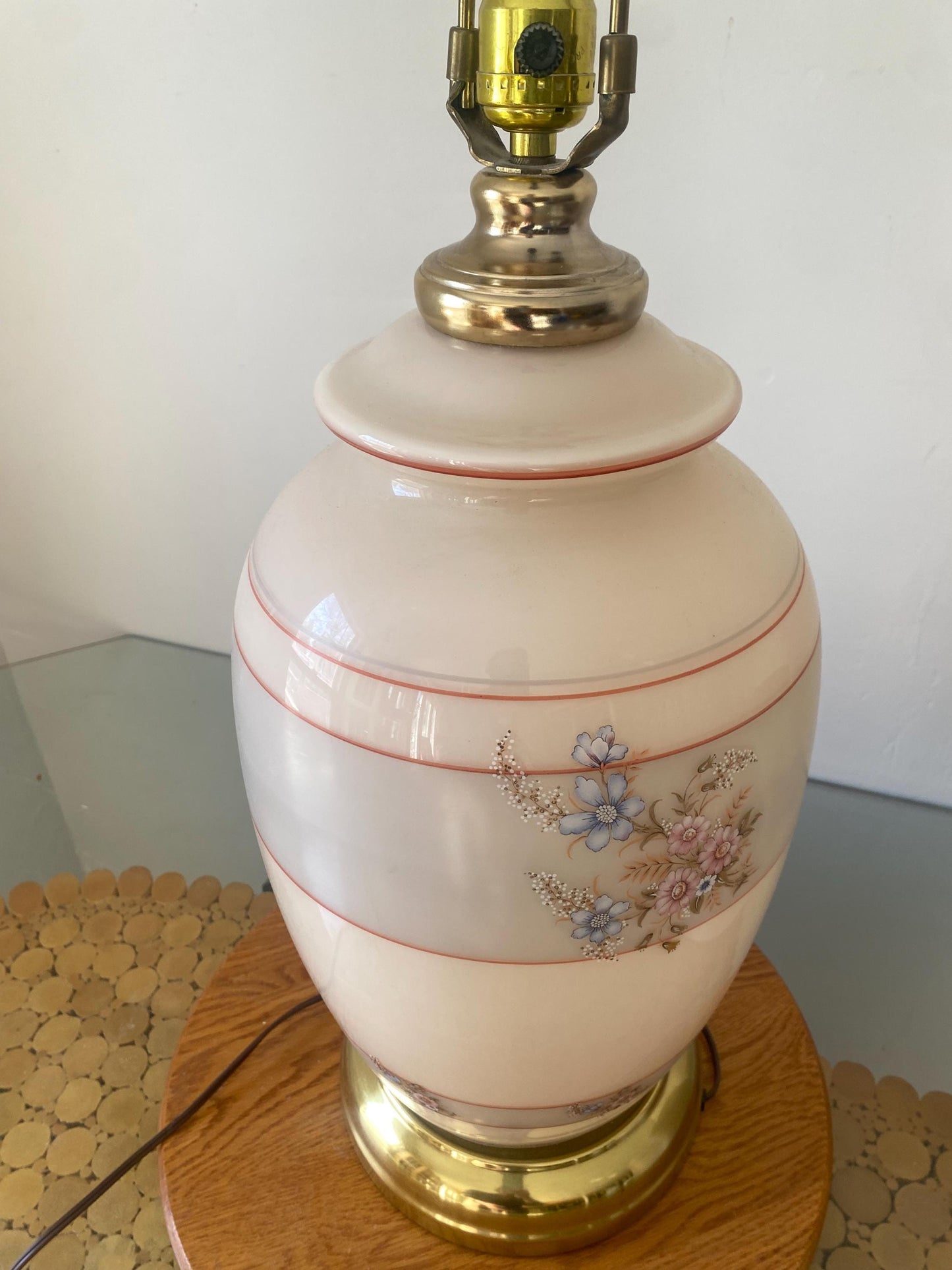 Retro Tall Peach Glass Floral Table Lamp No Shade