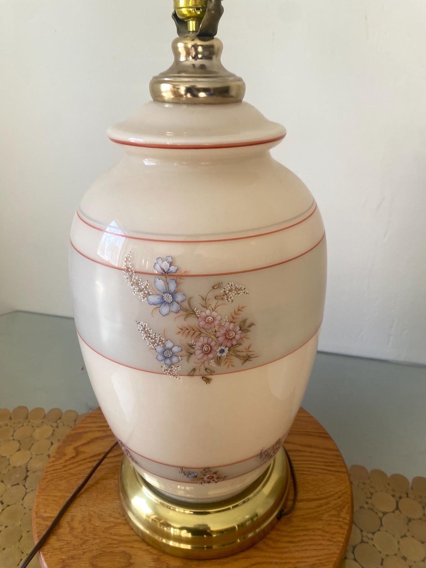 Retro Tall Peach Glass Floral Table Lamp No Shade