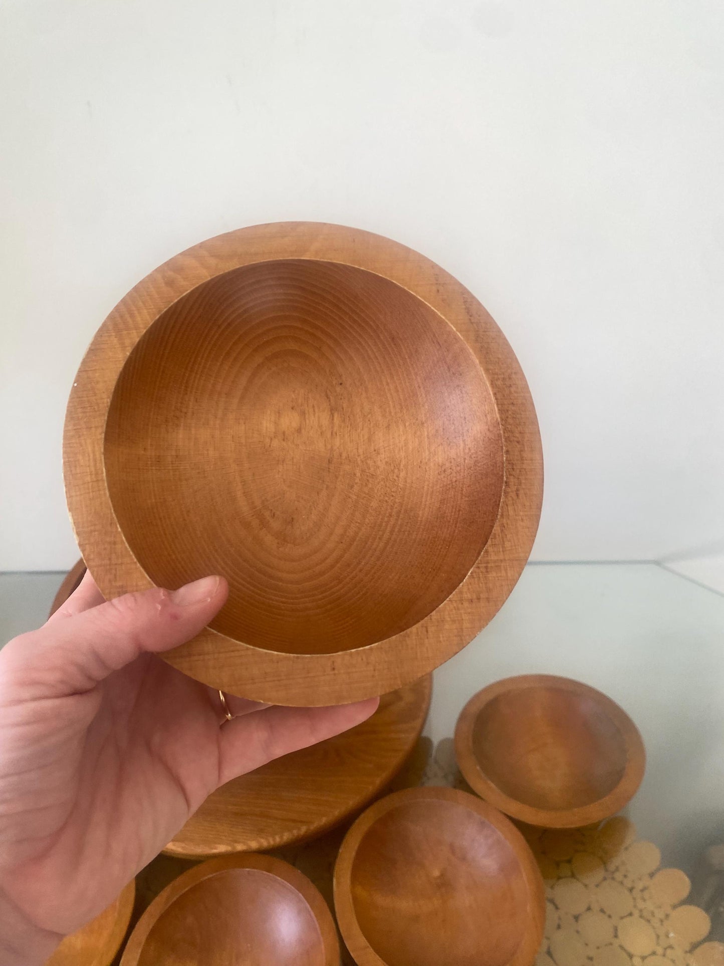 Vintage 1970s Maple Baribocraft 11 Piece Small Wood Bowl Set with Tongs