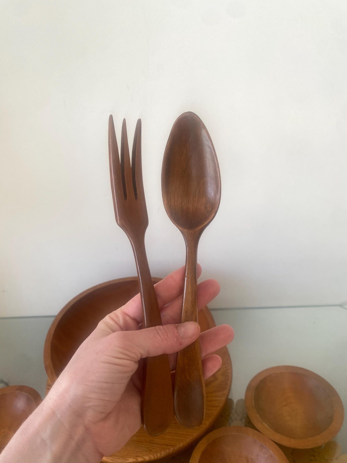 Vintage 1970s Maple Baribocraft 11 Piece Small Wood Bowl Set with Tongs