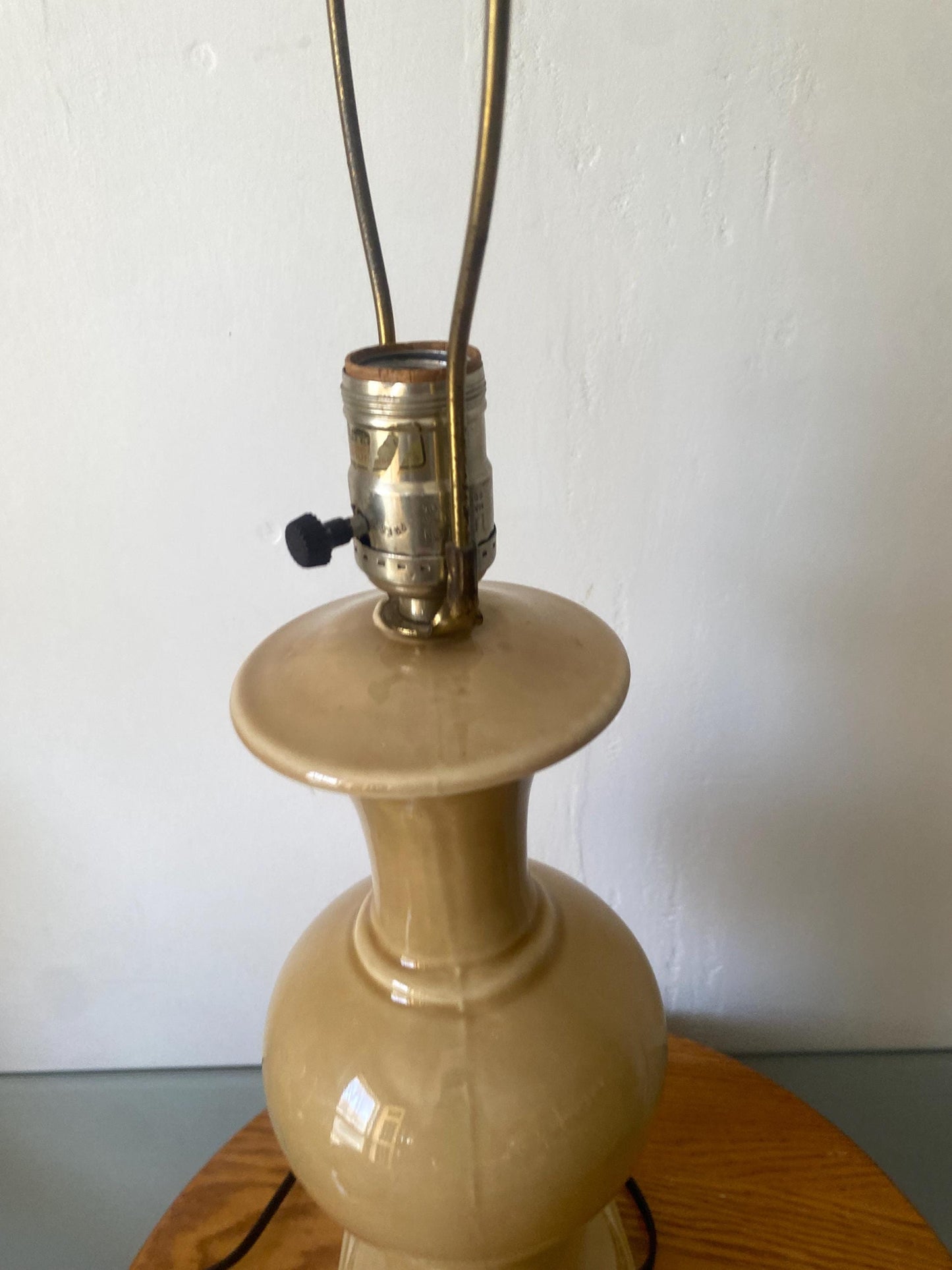 Antique Tall Medium Cafe Au Lait Ceramic Table Lamp No Shade