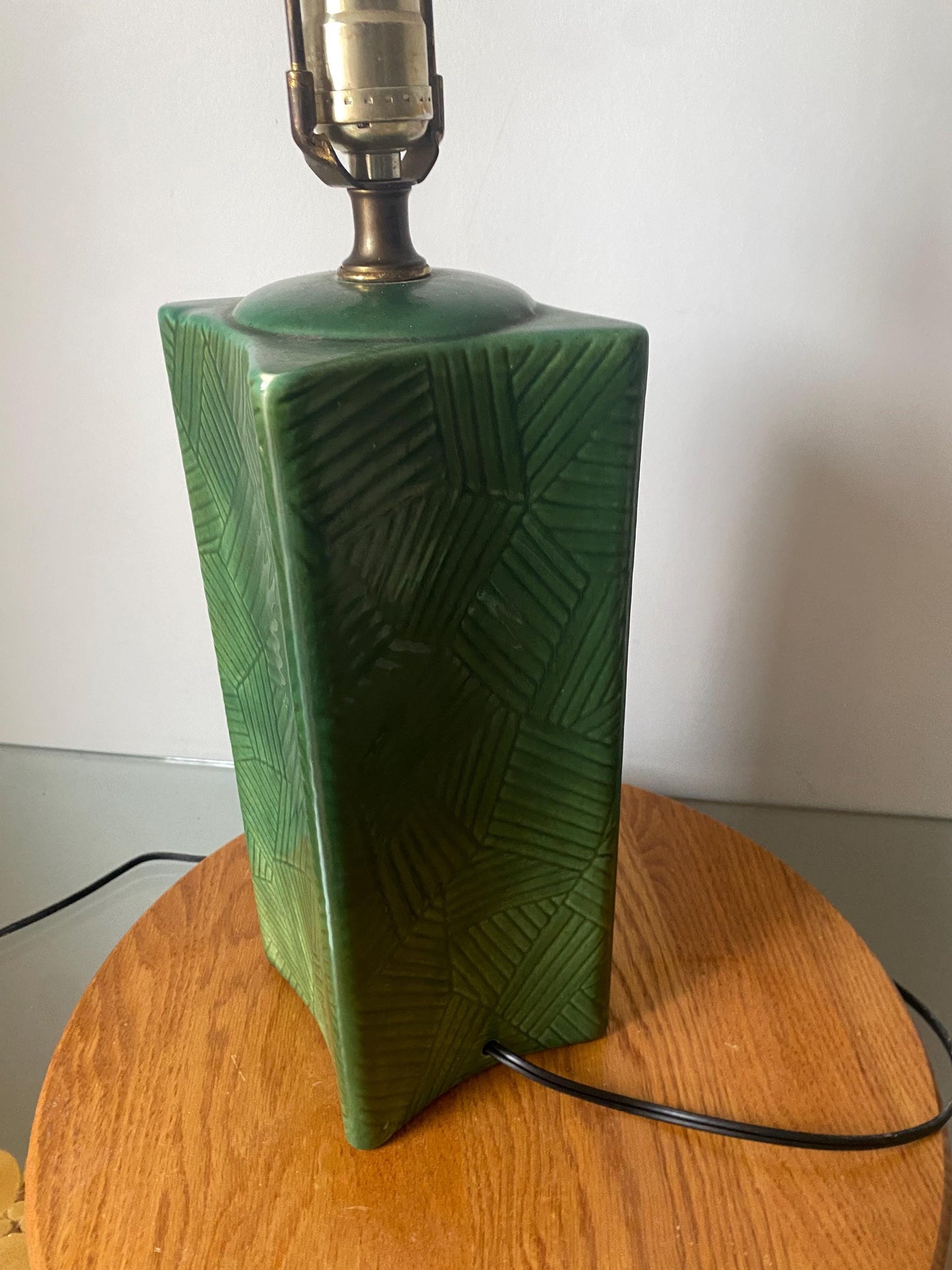Antique Deep Jade Ceramic Lamp No Shade