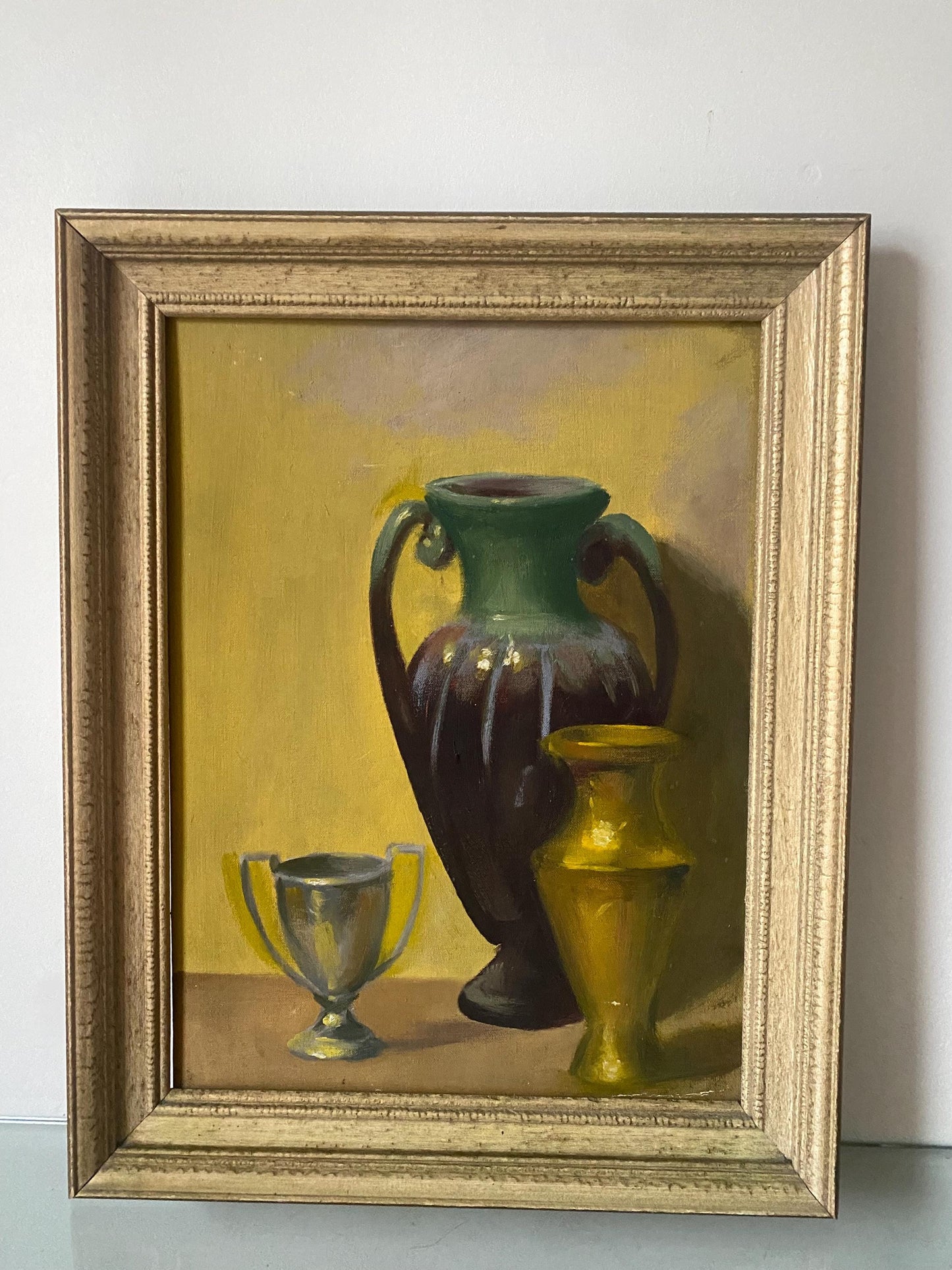 MCM Medium Vase Still Life Painting in Gold Wood Frame