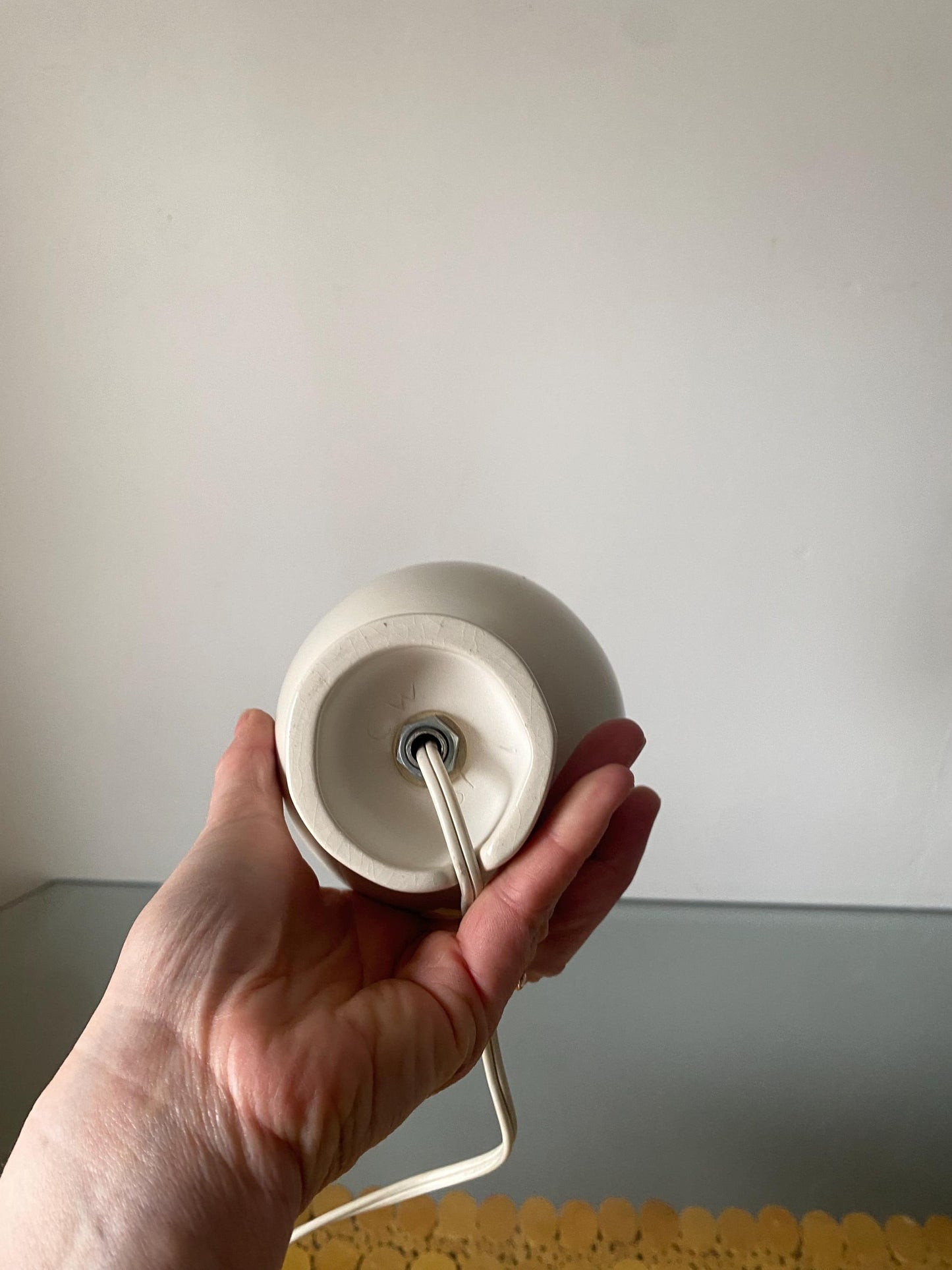Small Vintage White Ceramic Lamp with Flowers No Shade