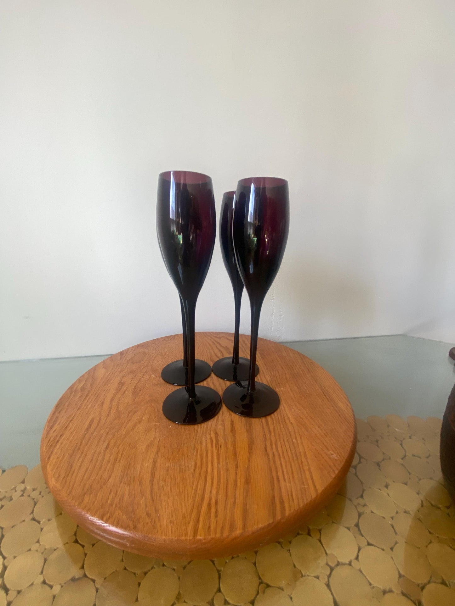 Set of 4 Vintage Tall Deep Plum Champagne Glasses