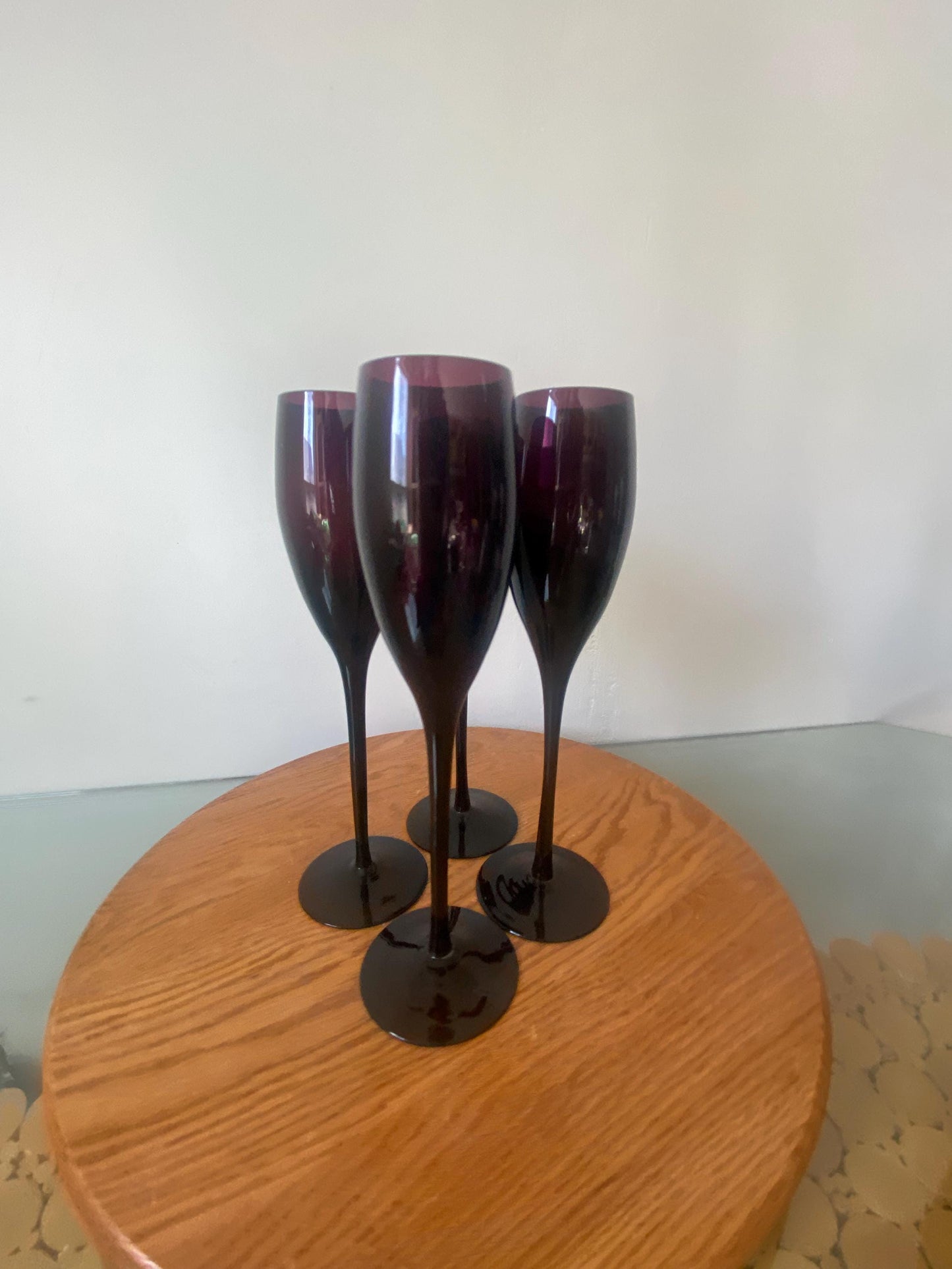 Set of 4 Vintage Tall Deep Plum Champagne Glasses
