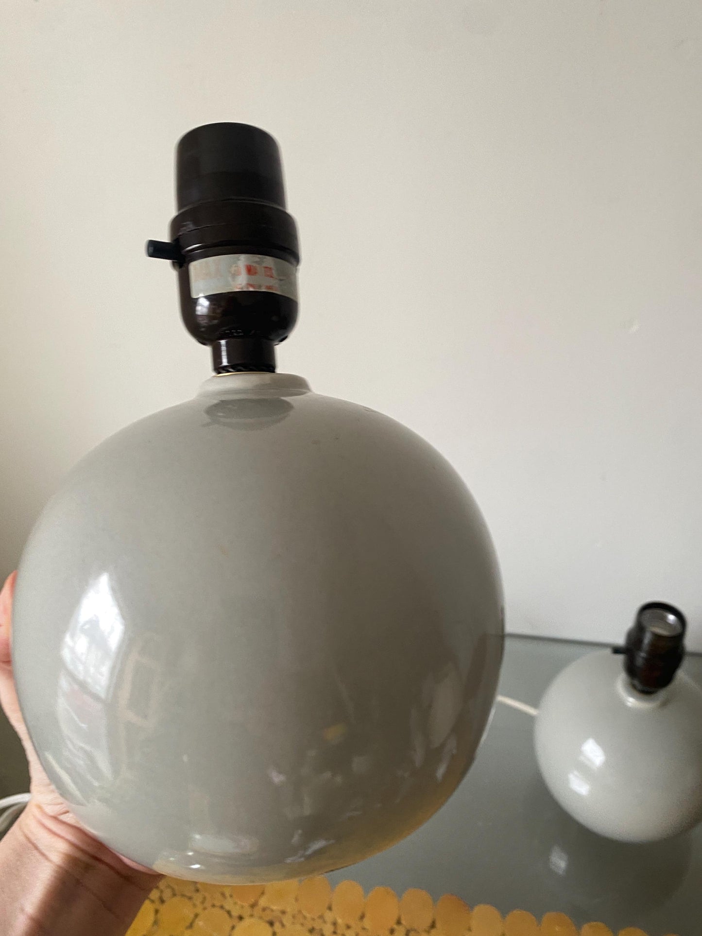 Pair of Retro Small Gray Ceramic Gum Ball Lamp No Shade