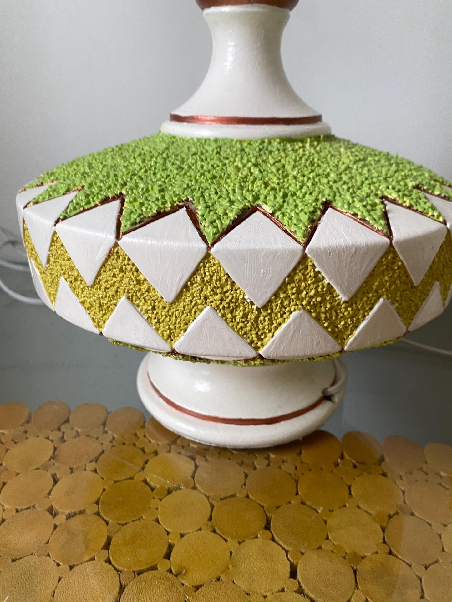 Pair of Medium Colourful Lime Green and White Chalkware Table Lamps No Shades