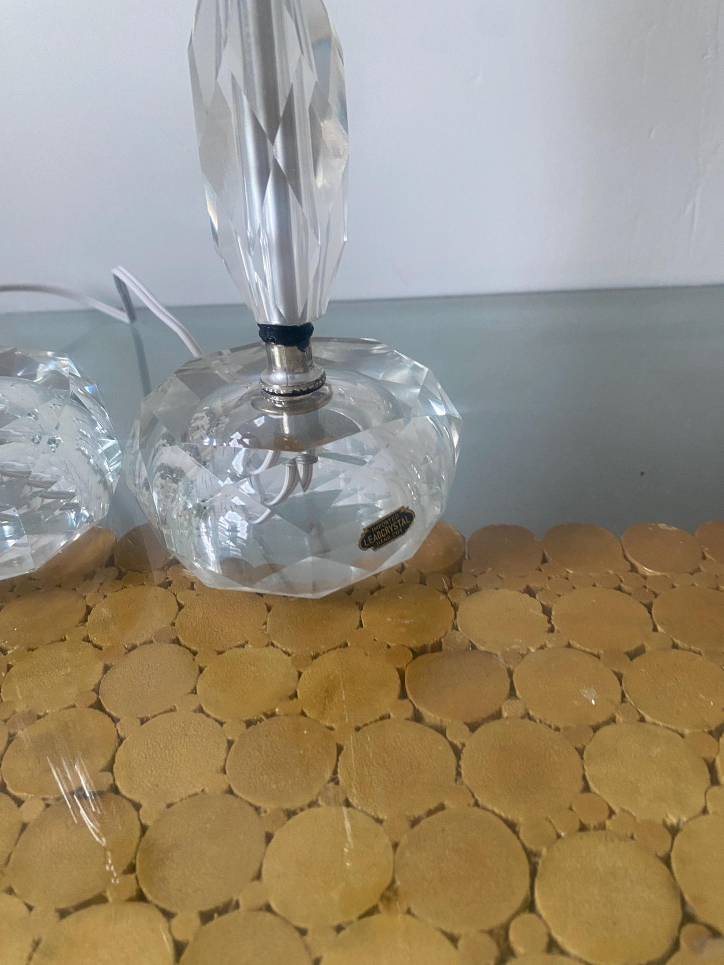 Pair of Vintage Medium Crystal Accent Table Lamps No Shades