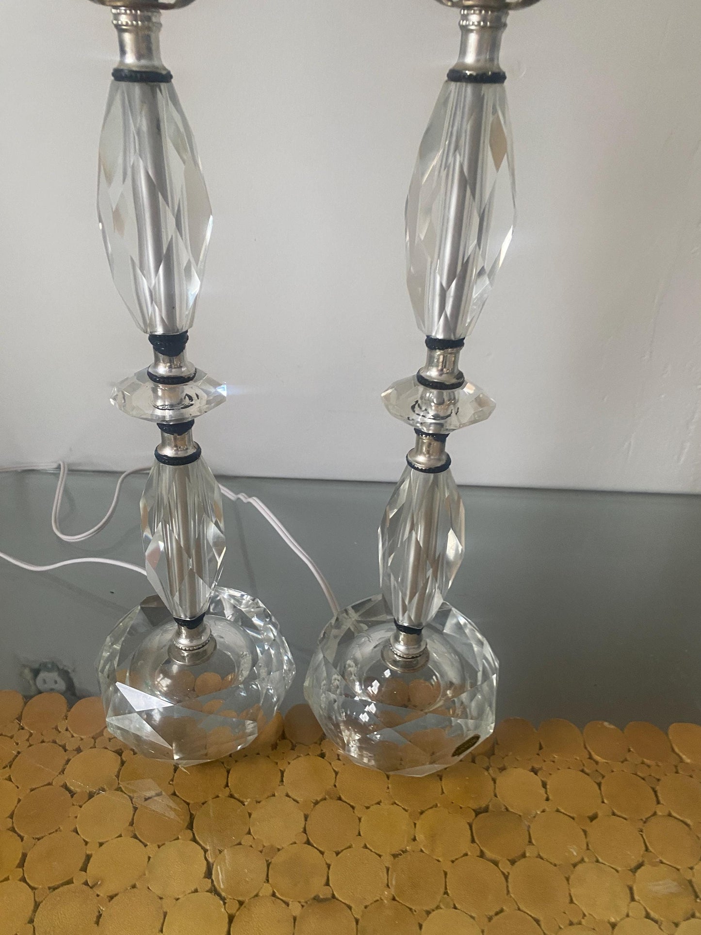 Pair of Vintage Medium Crystal Accent Table Lamps No Shades
