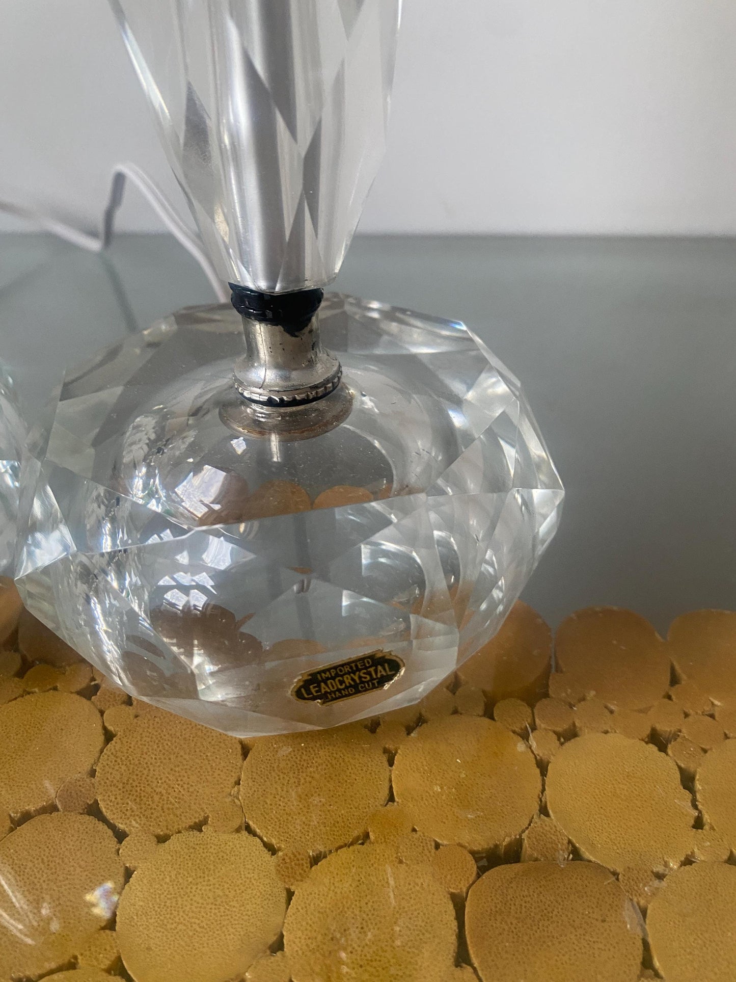Pair of Vintage Medium Crystal Accent Table Lamps No Shades