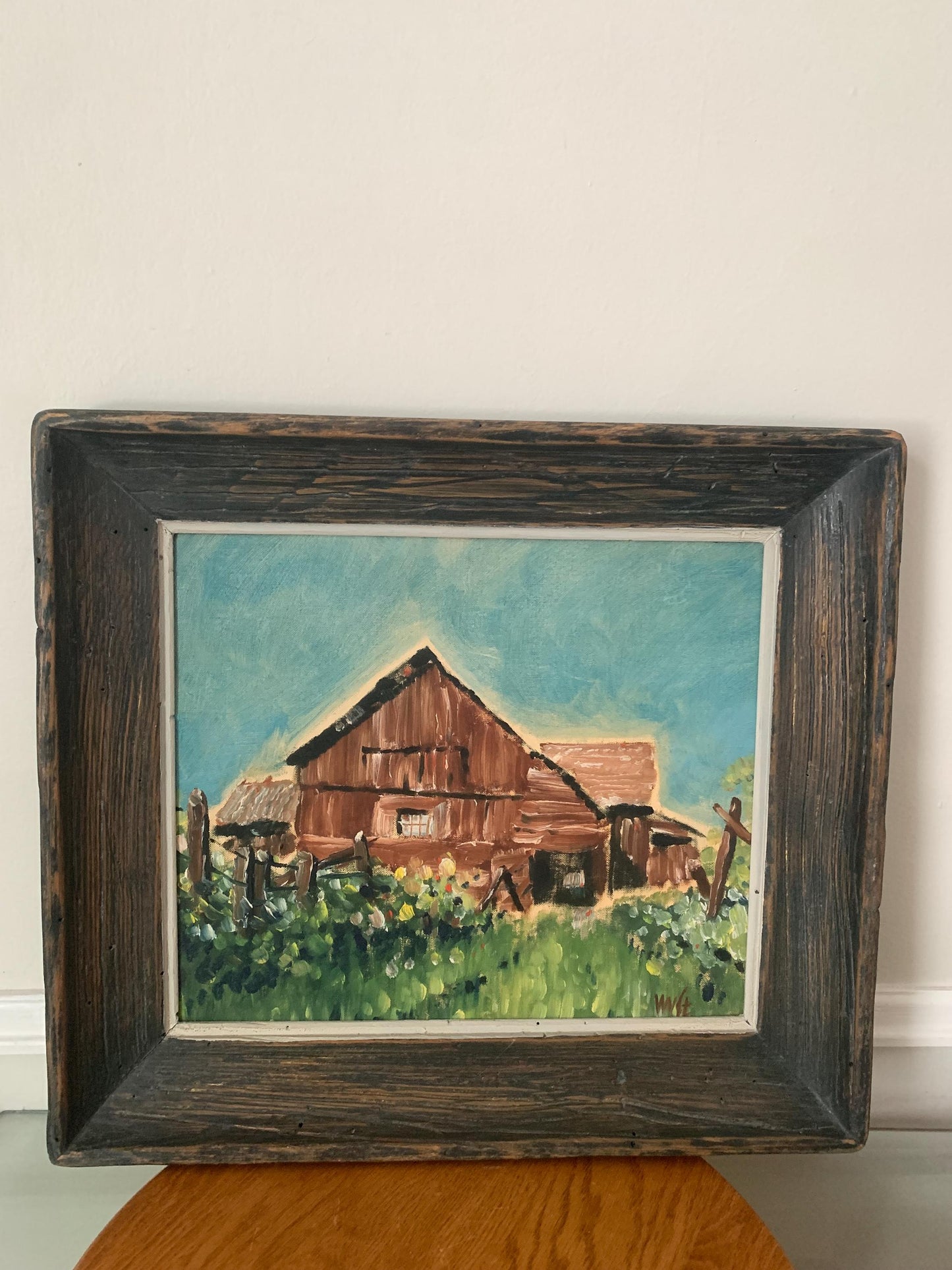 Medium Vintage Homestead Painting in Wood Frame