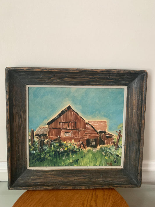 Medium Vintage Homestead Painting in Wood Frame