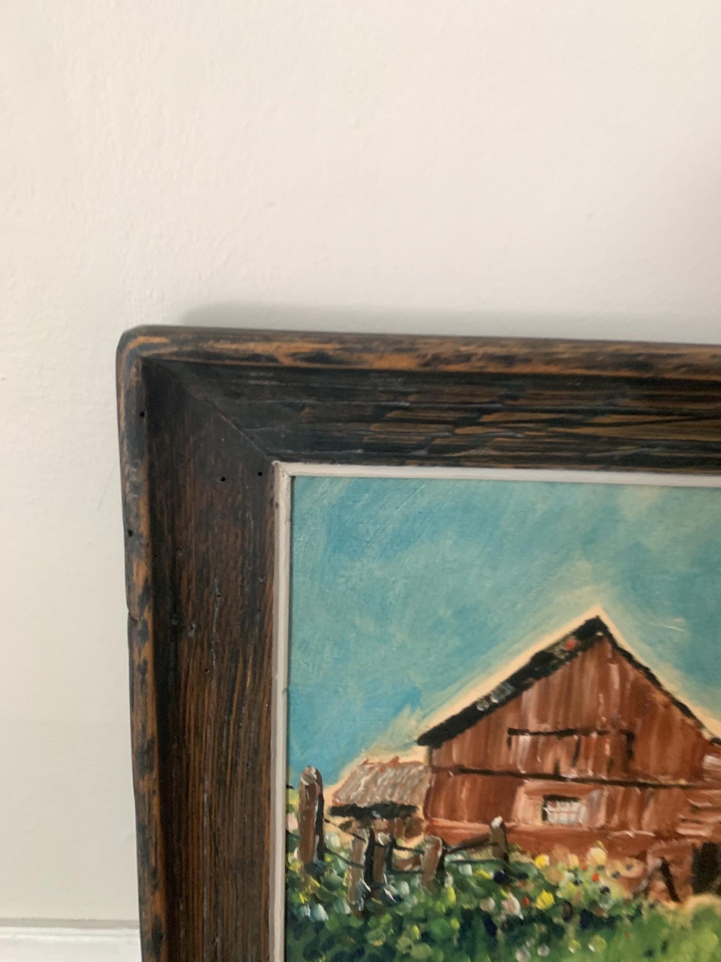 Medium Vintage Homestead Painting in Wood Frame