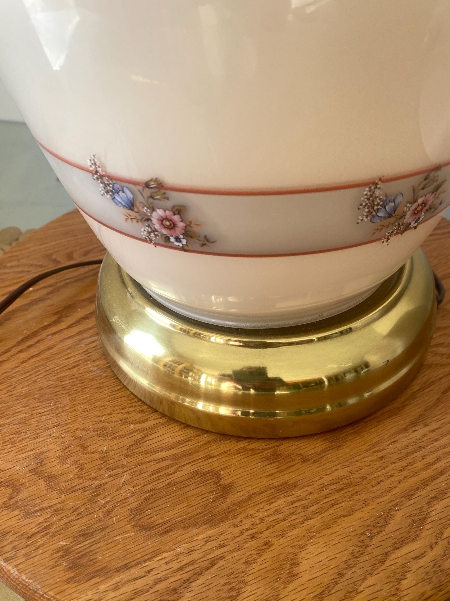 Retro Tall Peach Glass Floral Table Lamp No Shade