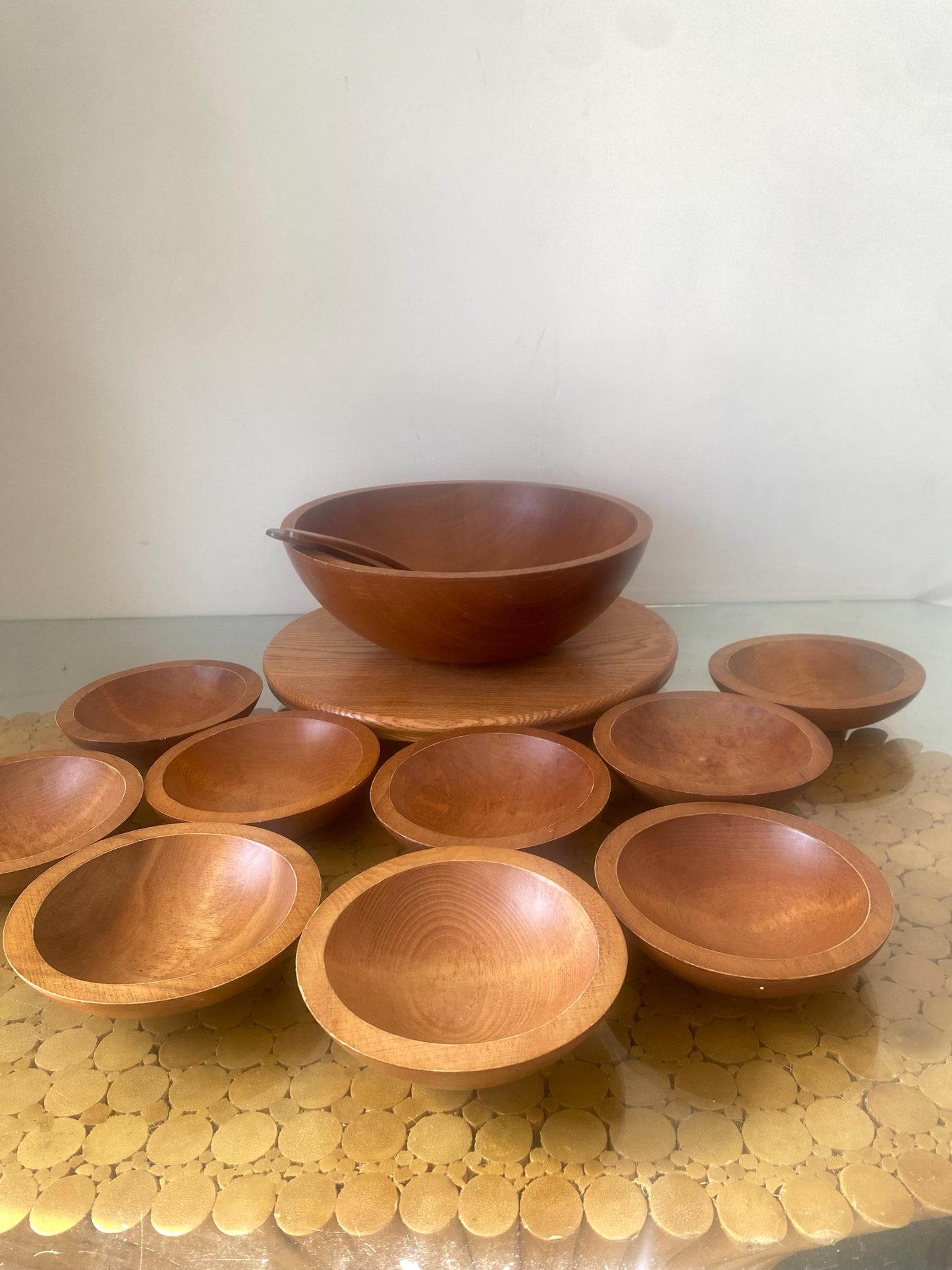 Vintage 1970s Maple Baribocraft 11 Piece Small Wood Bowl Set with Tongs
