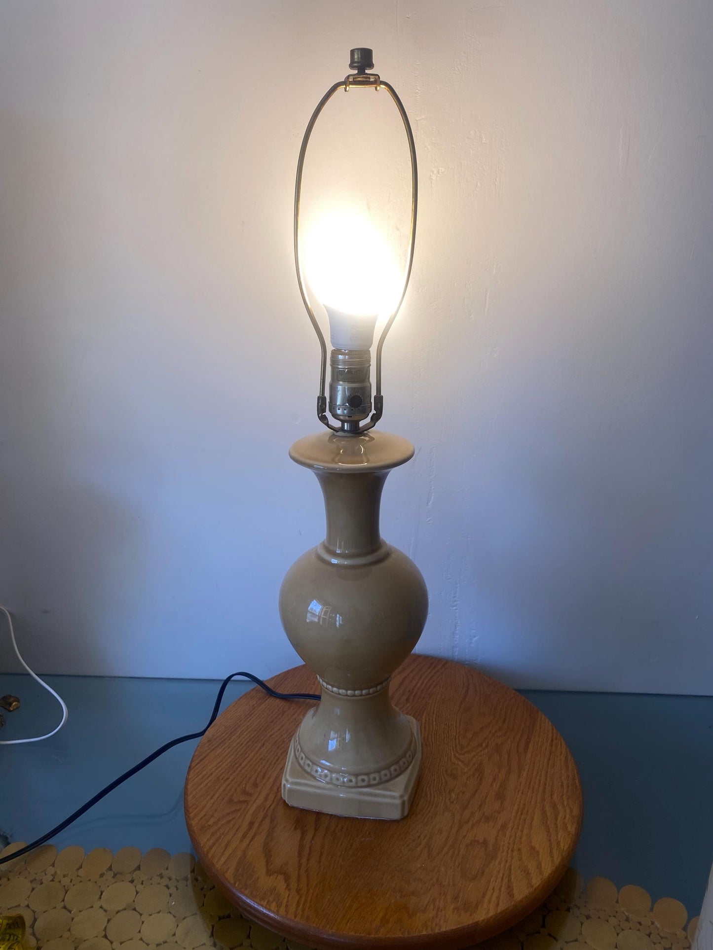 Antique Tall Medium Cafe Au Lait Ceramic Table Lamp No Shade