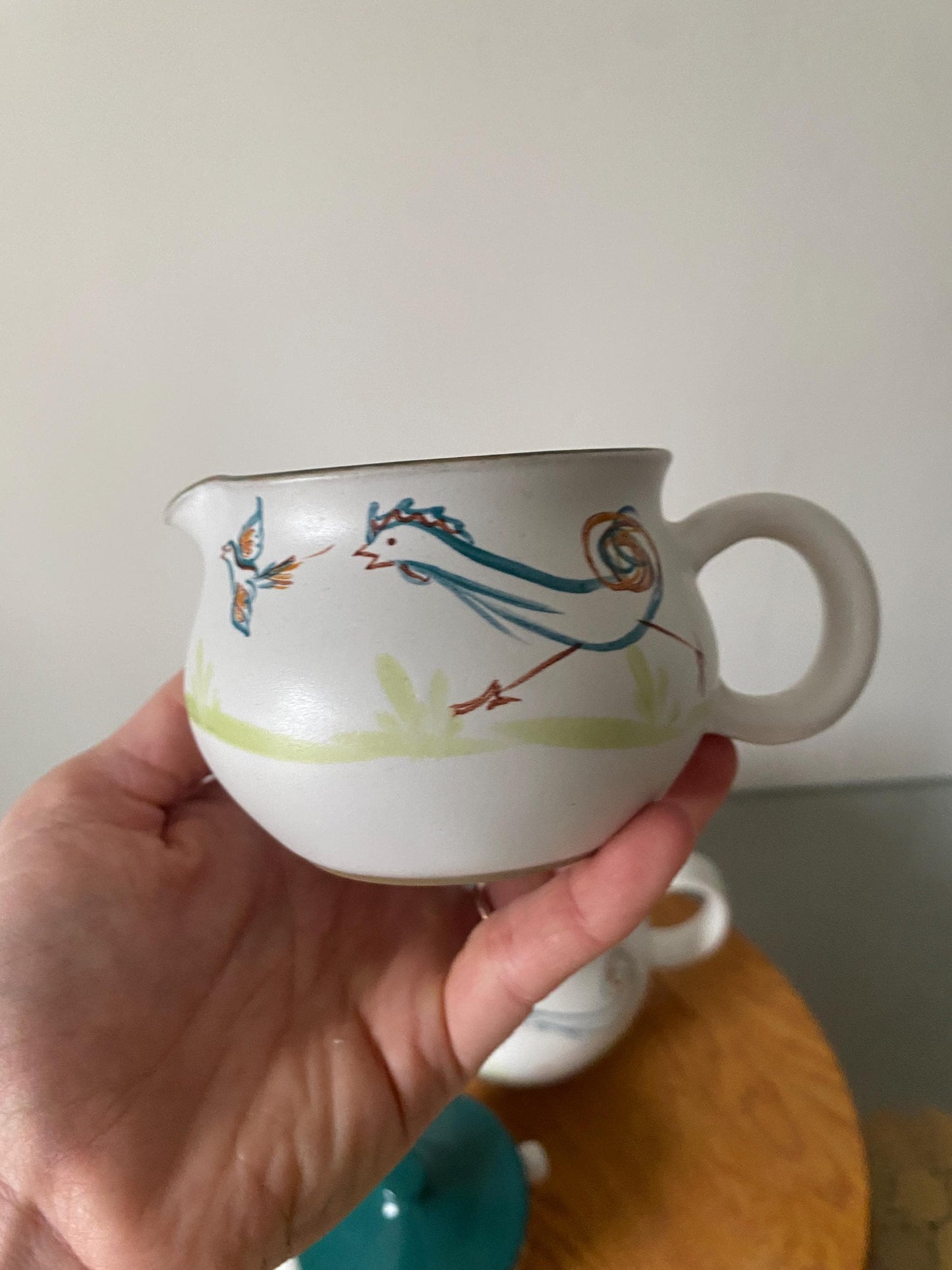 Vintage Denby Flair Rooster Stoneware Teapot with Cream and Sugar Made in England