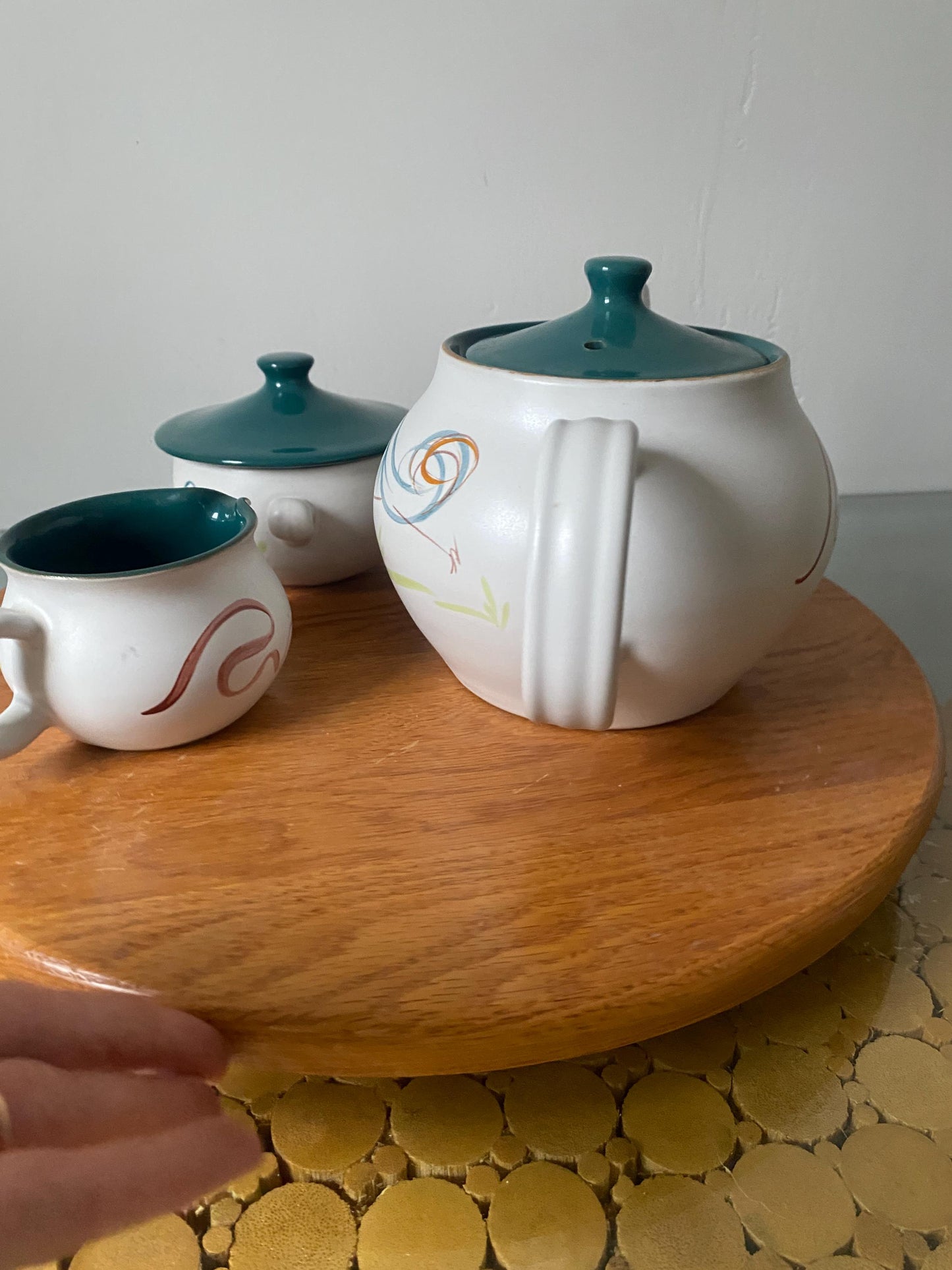 Vintage Denby Flair Rooster Stoneware Teapot with Cream and Sugar Made in England