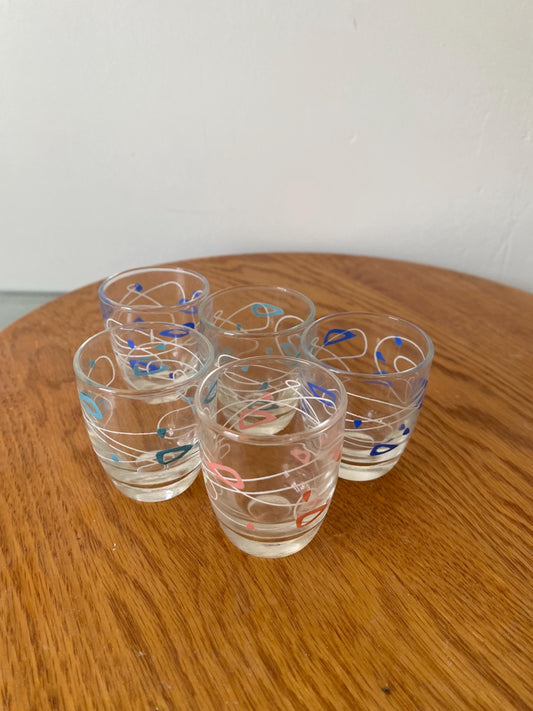 Set of 5 MCM Pastel Amoeba  Shot Glasses