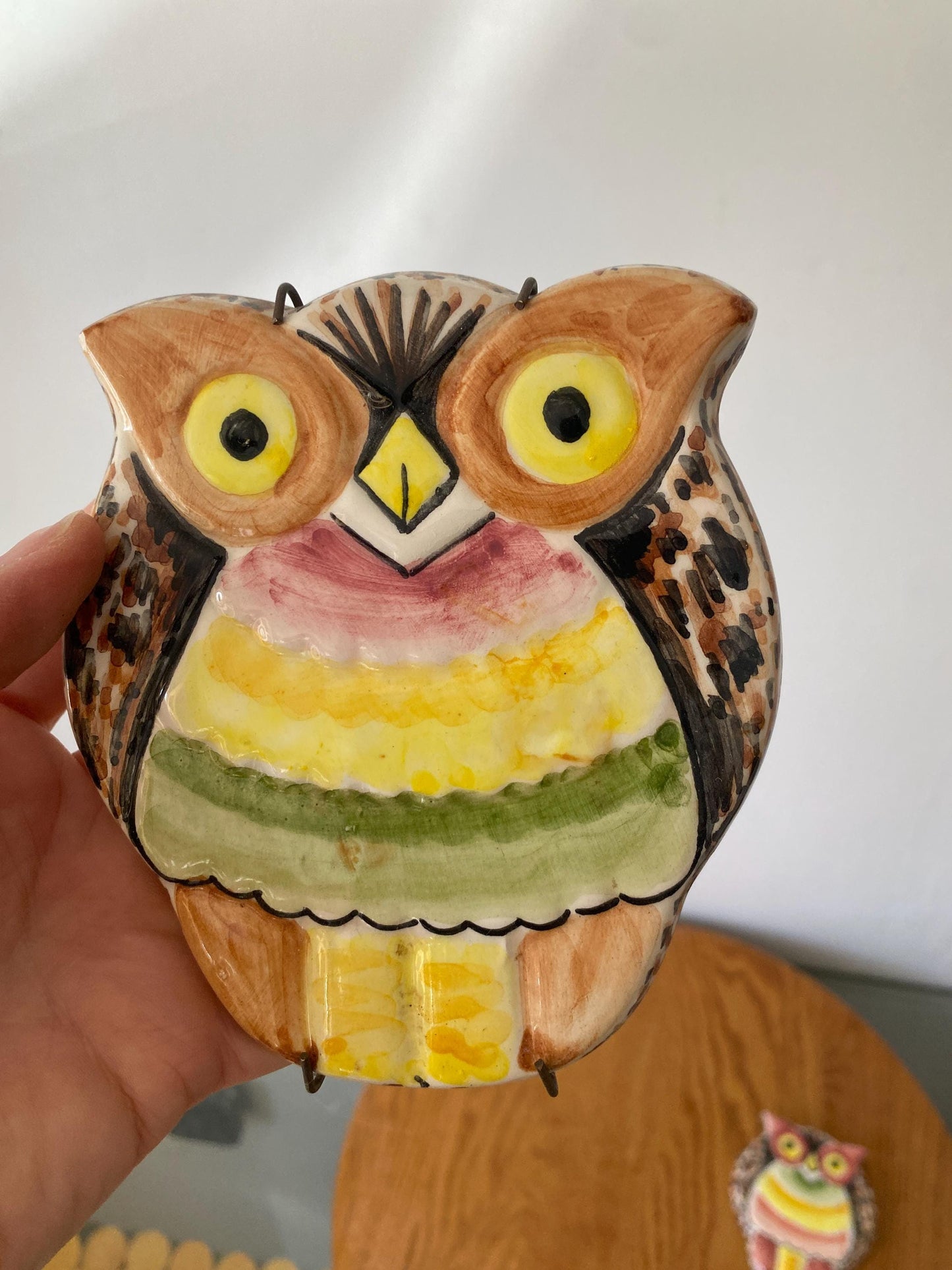 Retro Set of 3 Hand-Painted Ceramic Owls Wall Decor