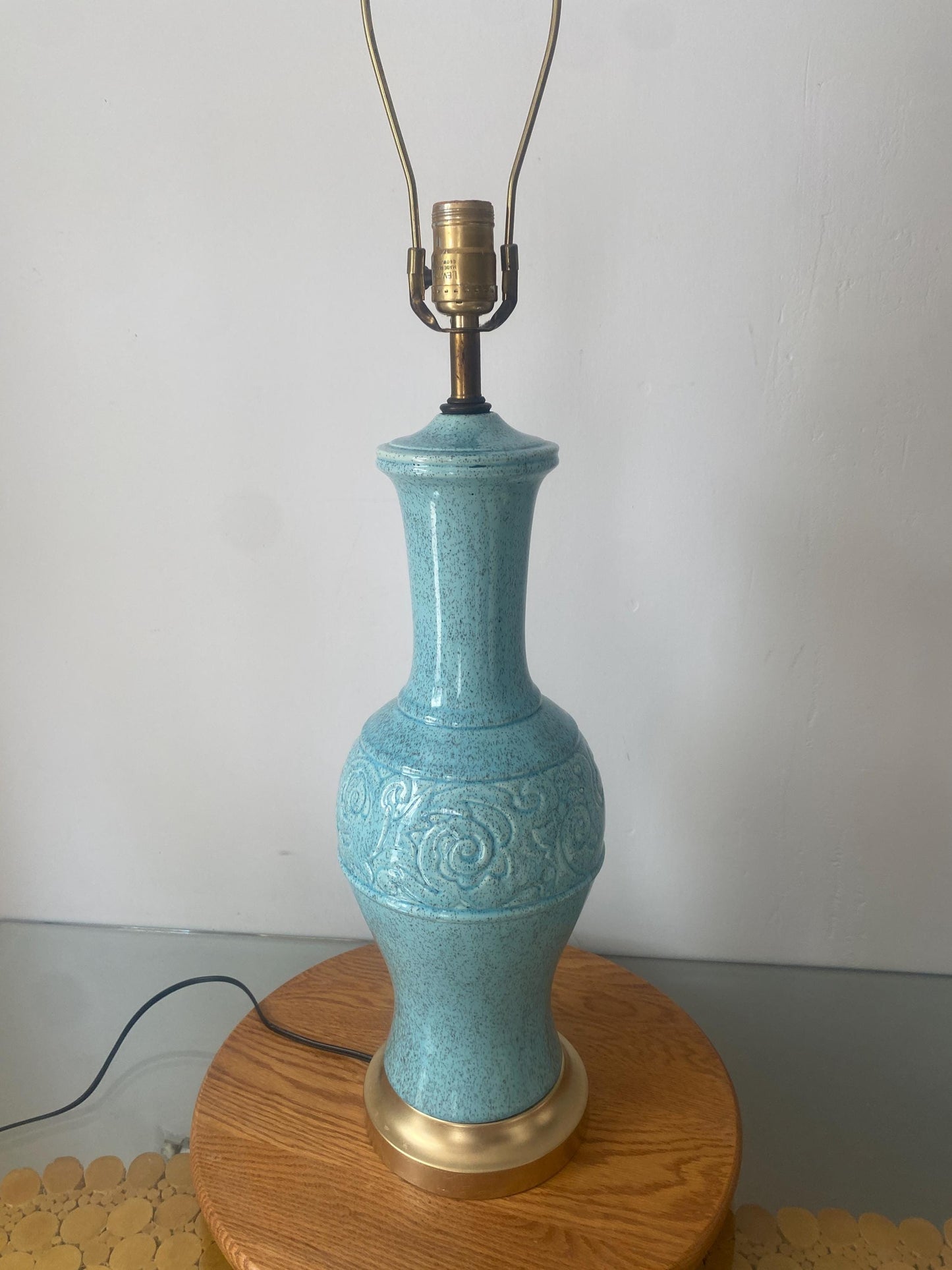 Tall MCM Speckled Robins Egg Blue Ceramic Table Lamp No Shade