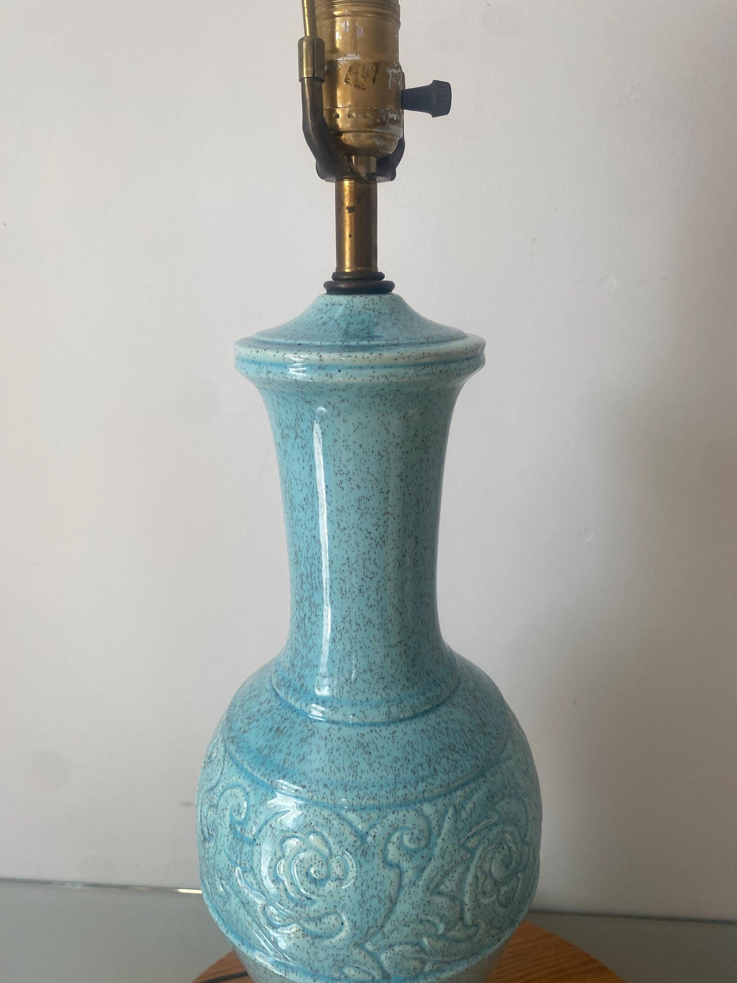 Tall MCM Speckled Robins Egg Blue Ceramic Table Lamp No Shade