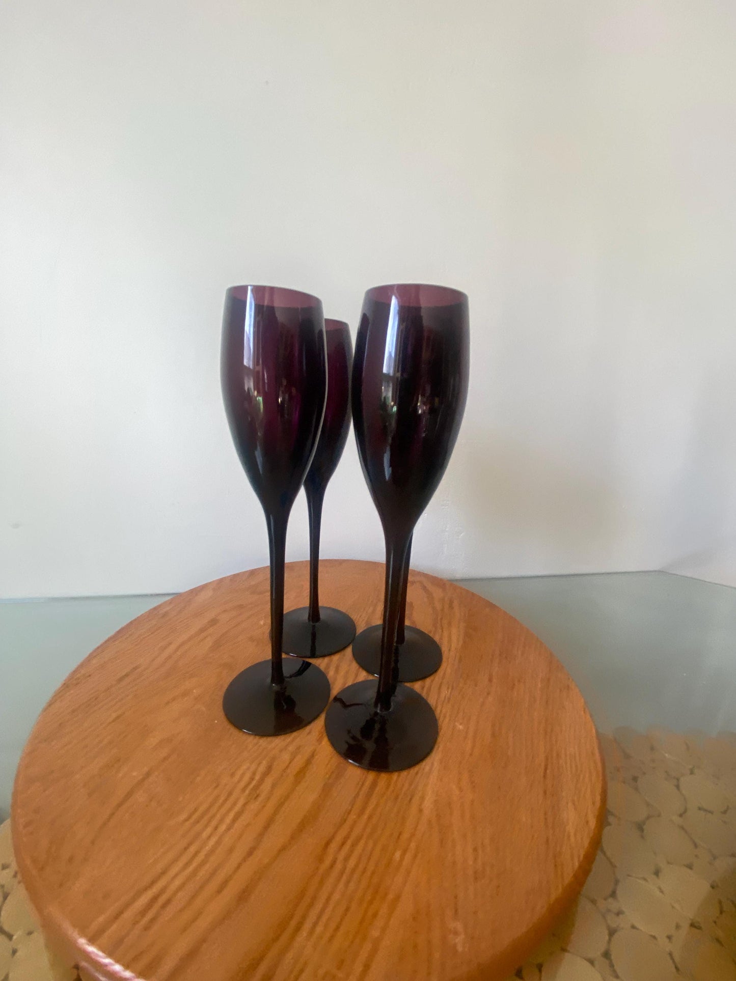 Set of 4 Vintage Tall Deep Plum Champagne Glasses