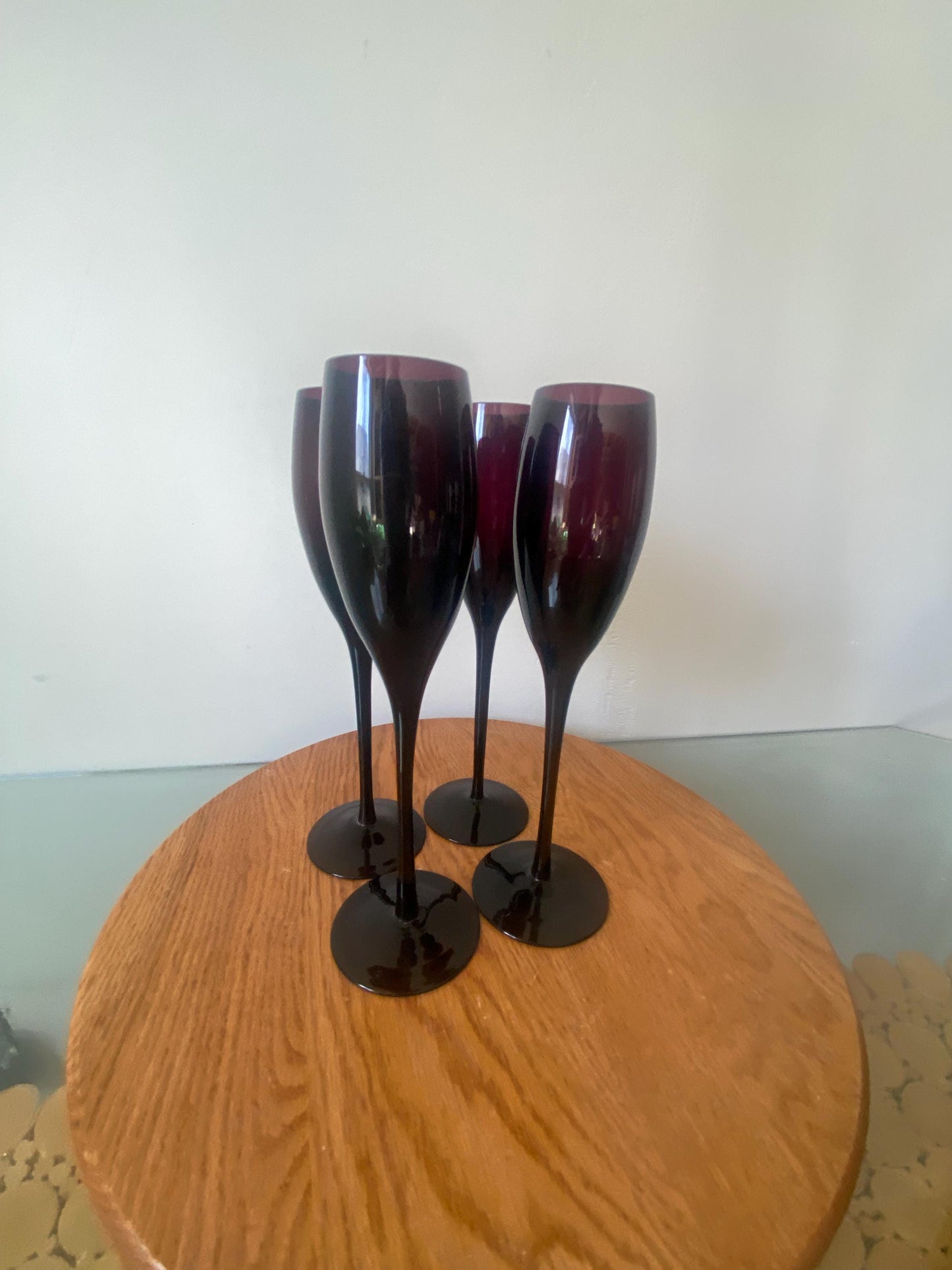 Set of 4 Vintage Tall Deep Plum Champagne Glasses