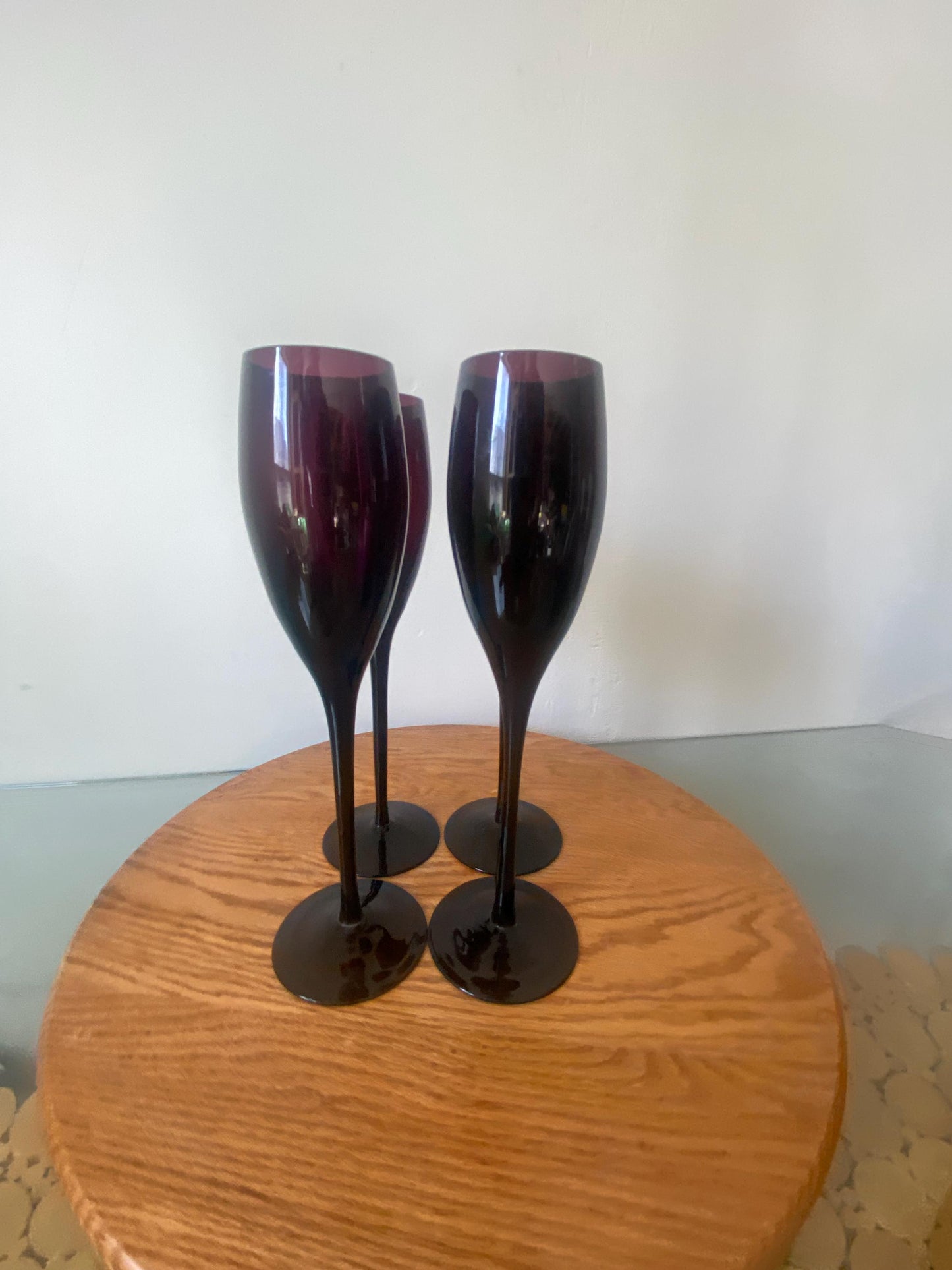 Set of 4 Vintage Tall Deep Plum Champagne Glasses