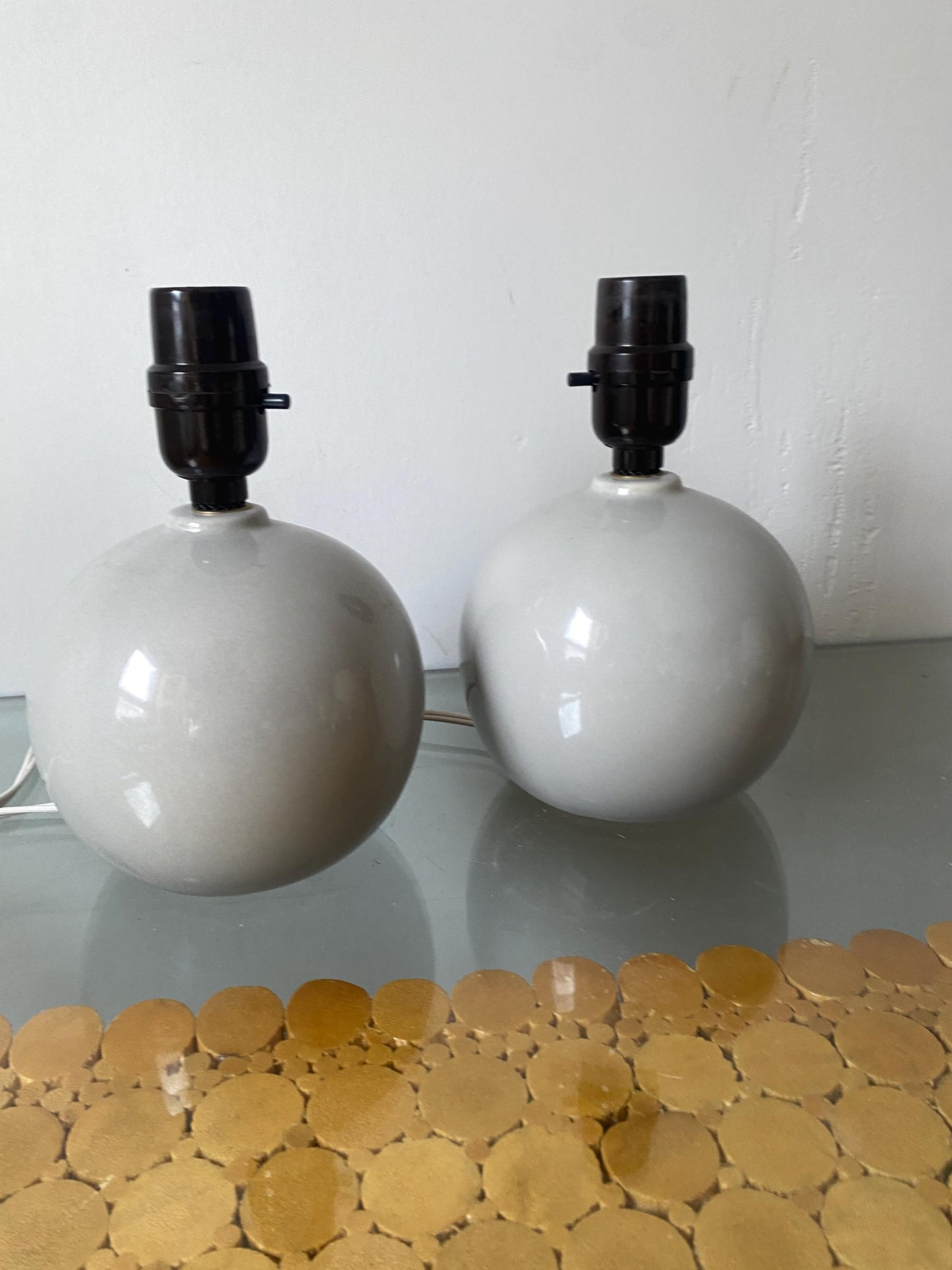 Pair of Retro Small Gray Ceramic Gum Ball Lamp No Shade