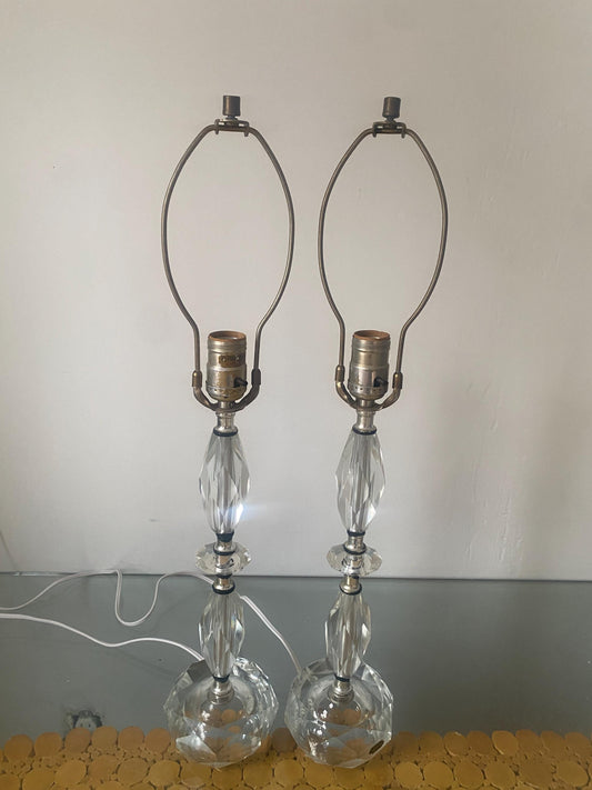 Pair of Vintage Medium Crystal Accent Table Lamps No Shades