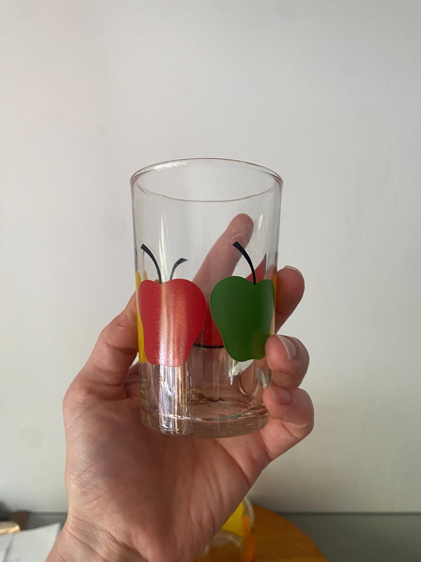 Vintage Set of 3 Glass Decanter with Fruit Design and Matching Cups