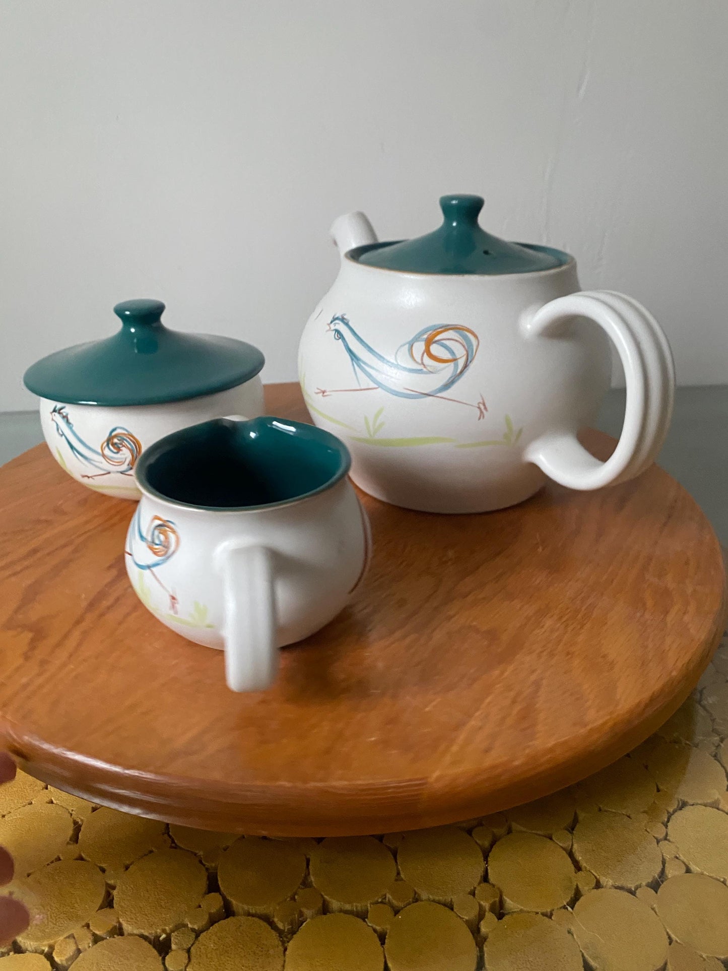 Vintage Denby Flair Rooster Stoneware Teapot with Cream and Sugar Made in England