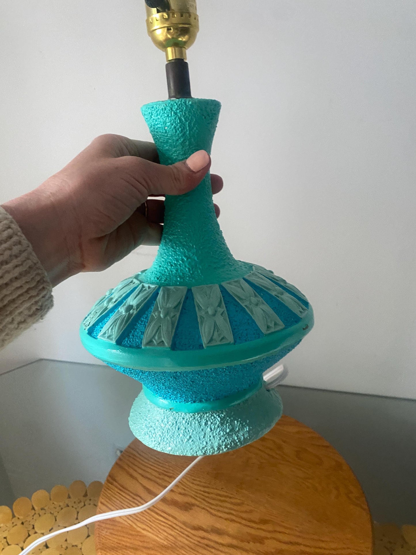 Small MCM Freshly Painted Blue Chalkware Table Lamp No Shade