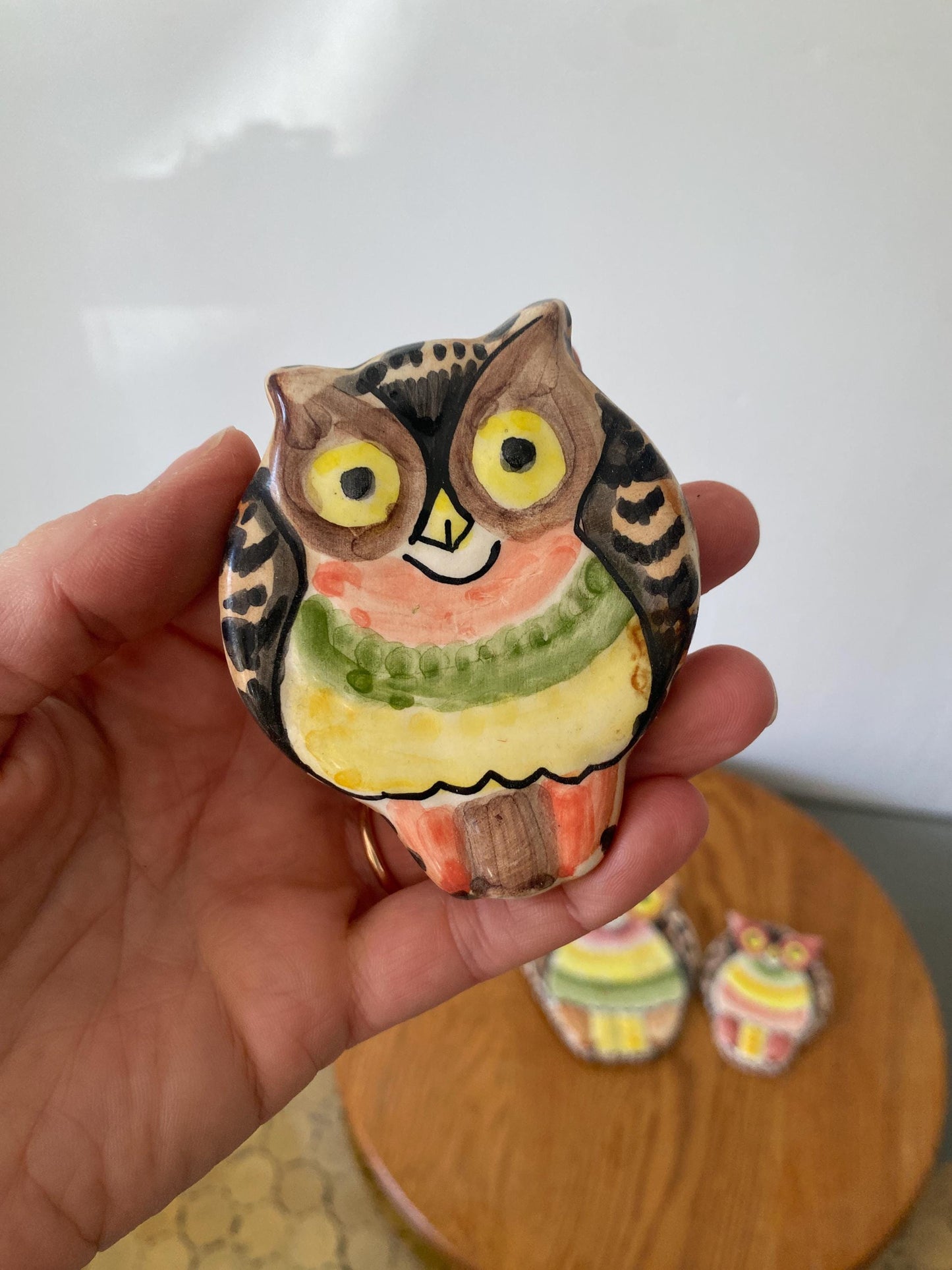 Retro Set of 3 Hand-Painted Ceramic Owls Wall Decor
